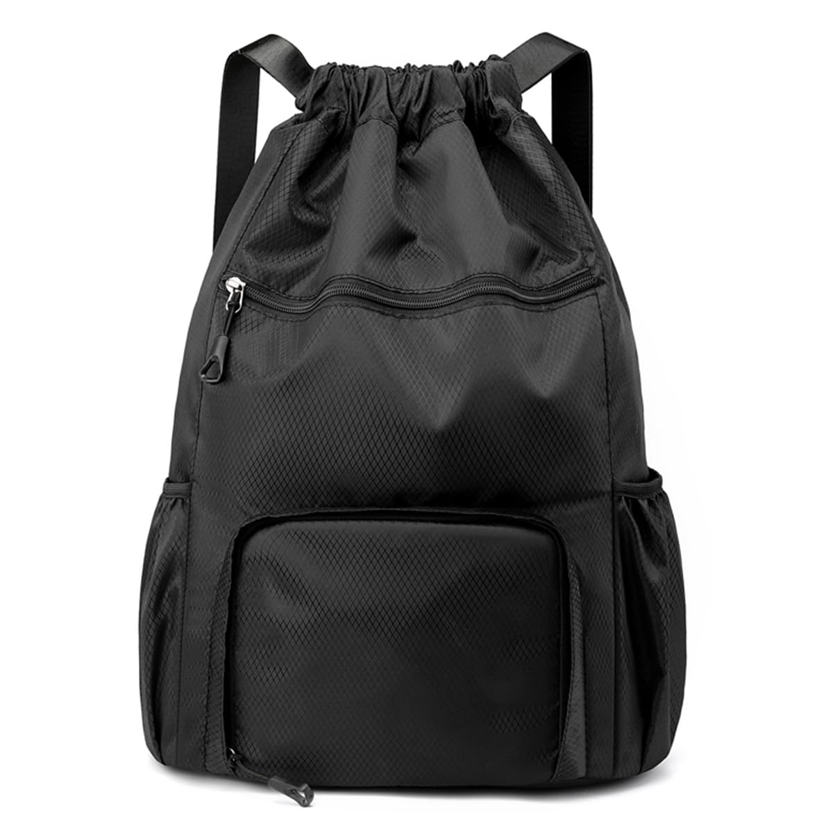 ChuLian Drawstring Backpack with Wet Pocket & Shoe Compartment, Water-Resistant Sports Gym Beach Swim String Bag for Women Men Black