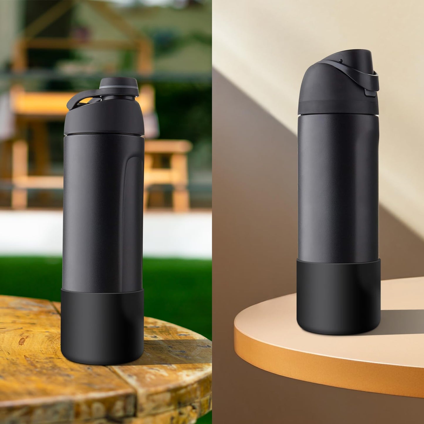 Comheral 2PCS Silicone Water Bottle Boot for Owala 24oz, Anti-Slip Protective Sleeve Bottom Bumper for FreeSip, Twist, and Flip Stainless Steel Bottles, Dishwasher Safe and BPA Free(Black)