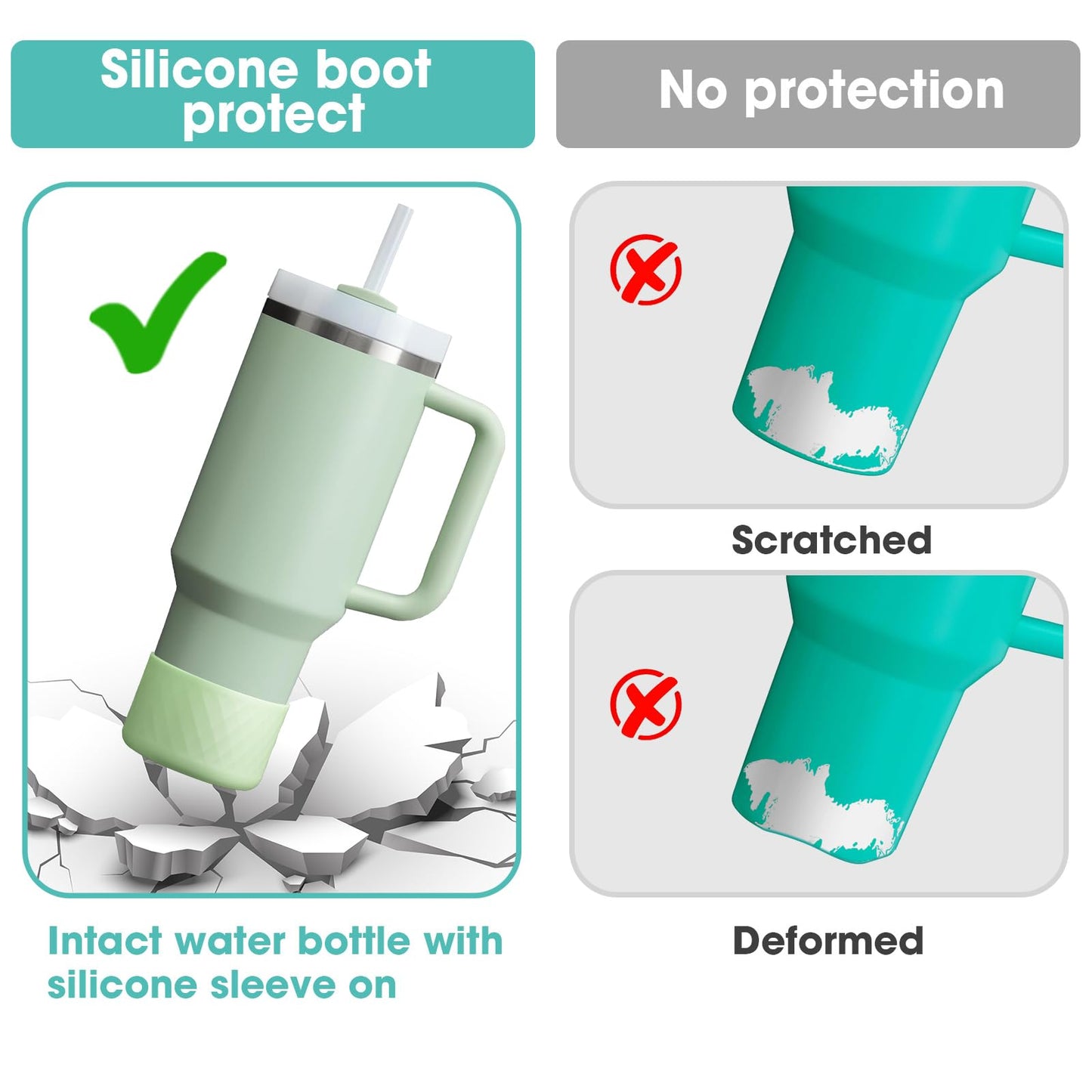 Upgrade 2PCS Protective Silicone Boot Bumper for Stanley Quencher Adventure 40oz 30oz IceFlow 20oz 30oz Tumbler, Water Bottle Bottom Sleeve Cover Accessories for Stanley Mug Cup(Light Green)