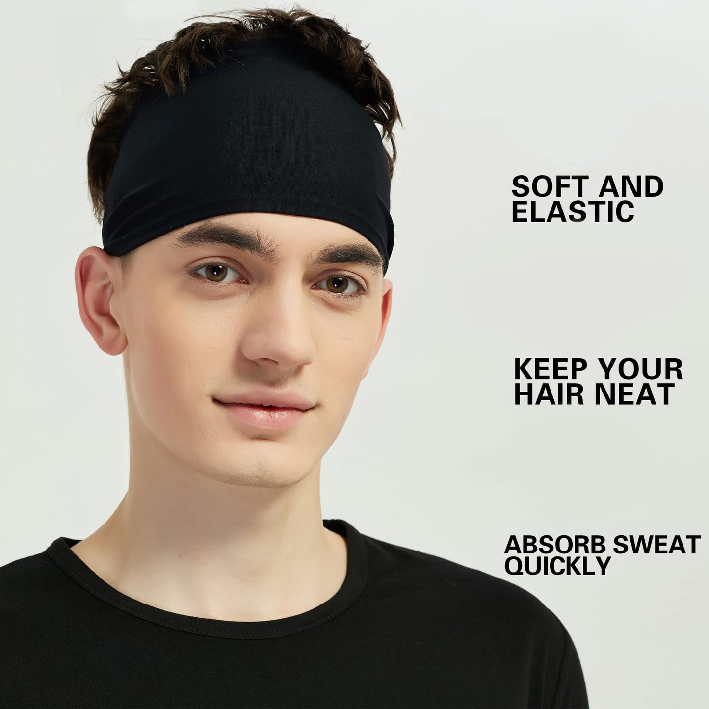 Pilamor Sports Headbands for Men (5 Pack),Moisture Wicking Workout Headband, Sweatband Headbands for Running,Cycling,Football,Yoga,Hairband for Women and Men (White, Brown, Dark Gray, Black, Green)