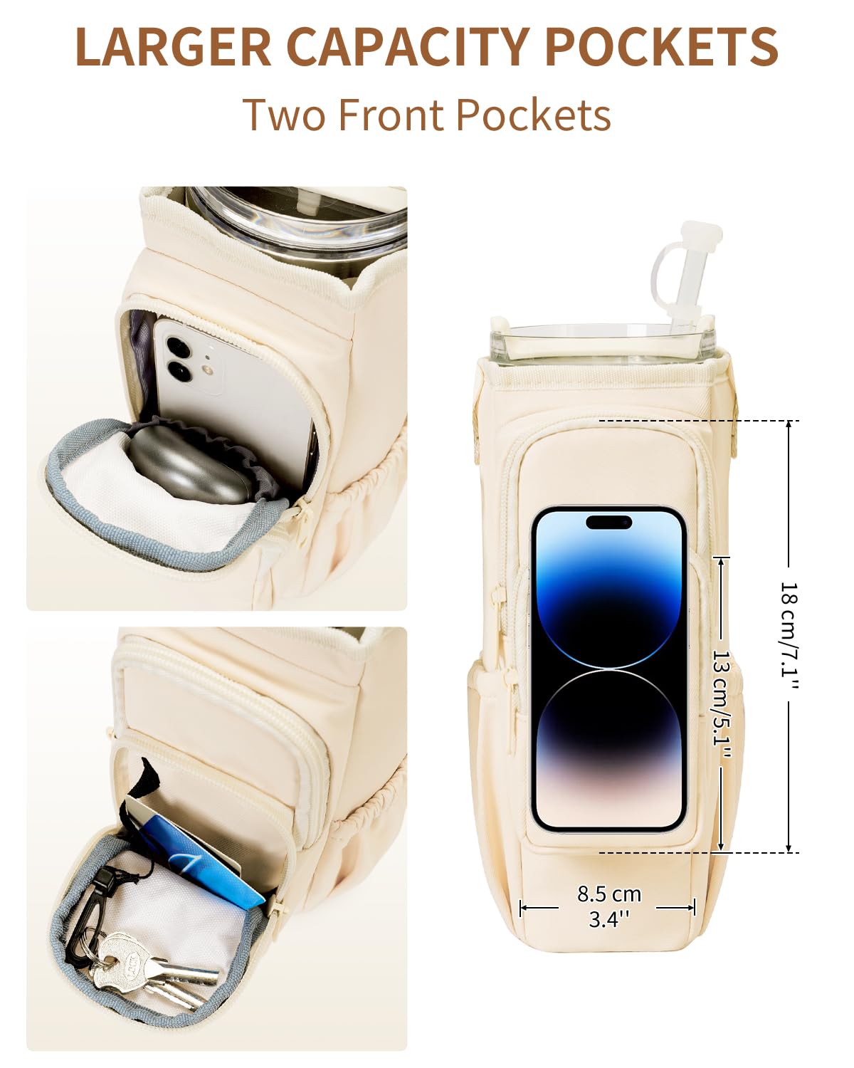 Water Bottle Carrier Bag with Phone Pocket for Stanley Brumate era 40oz Insulated Water Bottle Holder Pouch with Strap Water Bottle Bag with Straw Cover for Stanley Cup Accessories Patent Pending