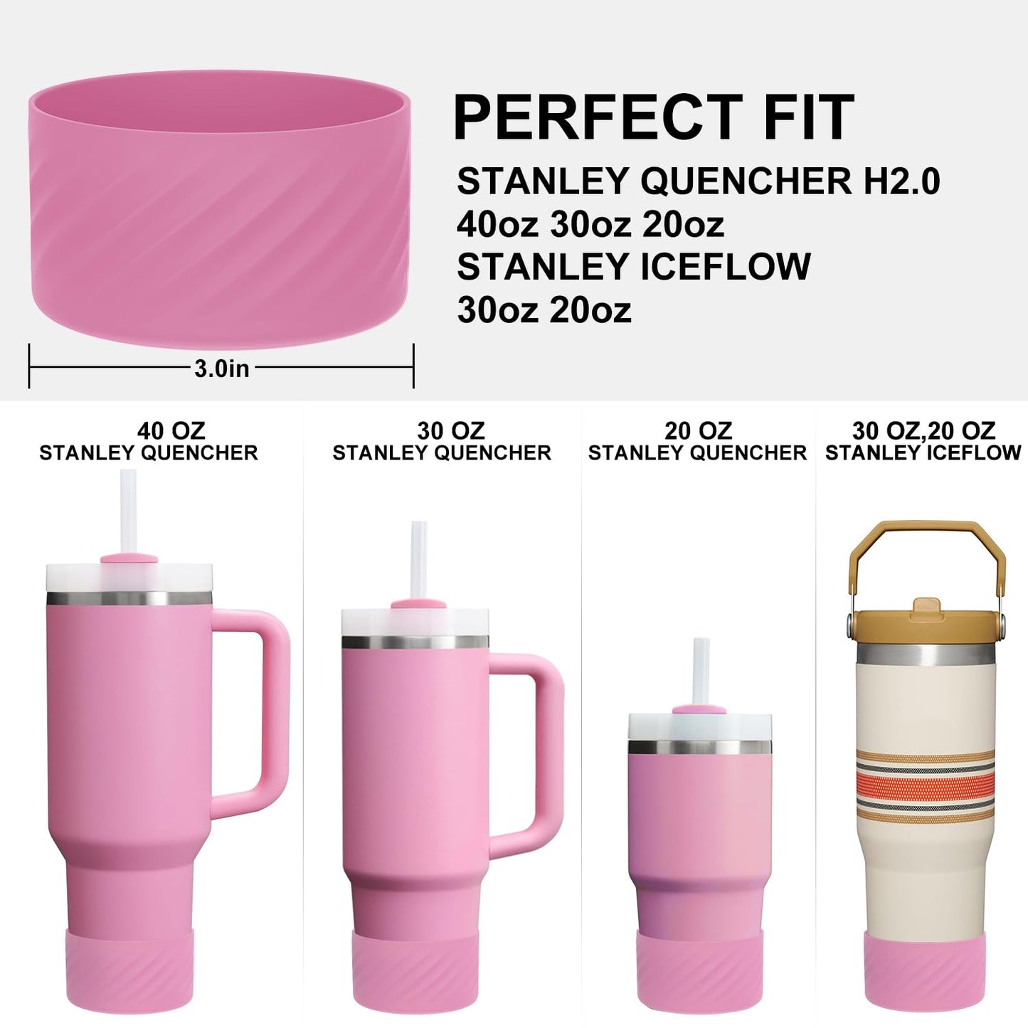 Affute Protective Silicone Boot for Stanley Quencher H2.0 40 oz & IceFlow Flip 20 oz 30 oz and hydroflask 12-24 oz, Anti-Slip Bottle Bottom Sleeve Cover (Peony)