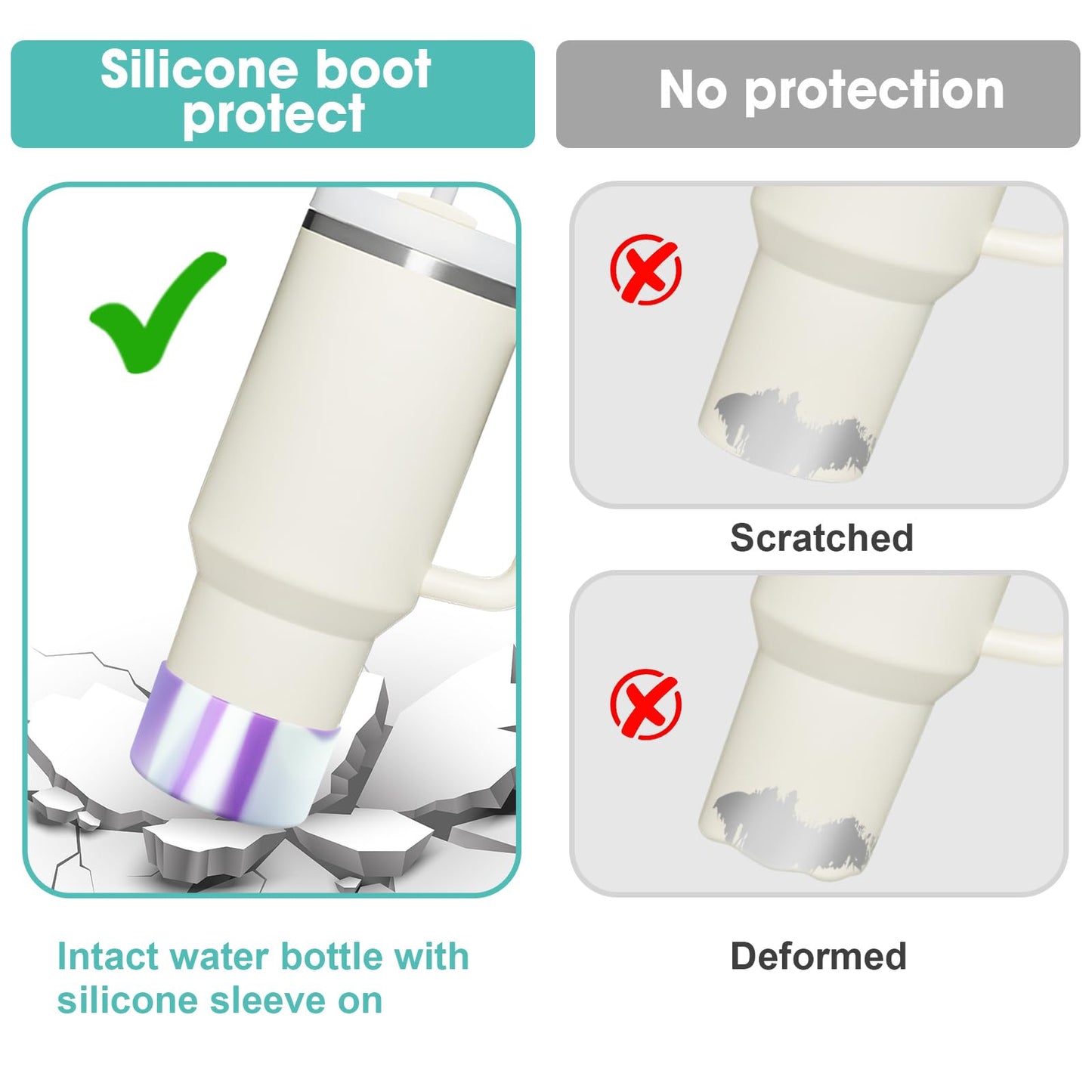 Upgrade 2PCS Protective Silicone Boot Bumper for Stanley Quencher Adventure 40oz 30oz IceFlow 20oz 30oz Tumbler, Water Bottle Bottom Sleeve Cover Accessories for Stanley Mug Cup(Purple+White)