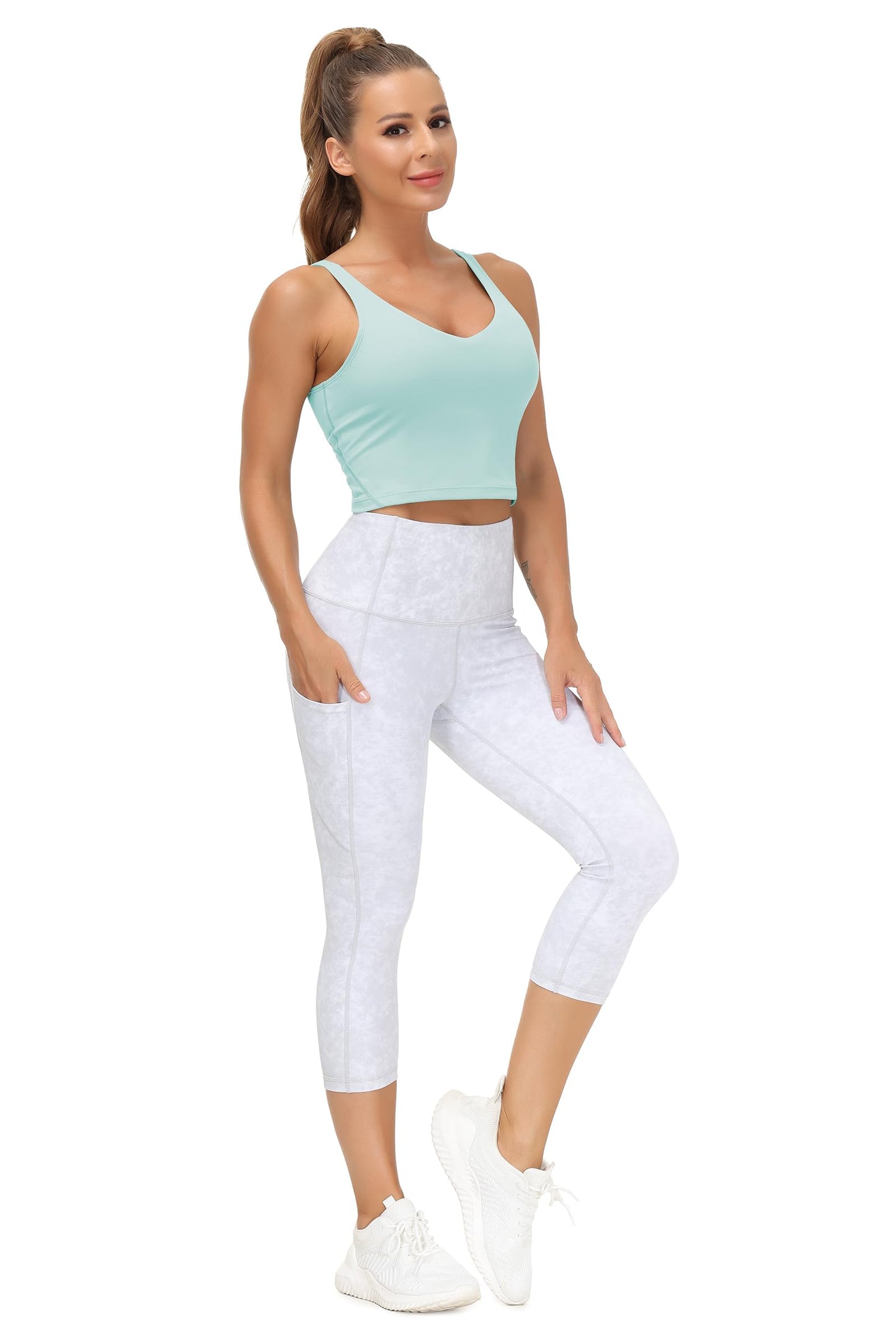 Women’s Longline Sports Bra Wirefree Padded Medium Support Yoga Bras Gym Running Workout Tank Tops (Light Blue, Small)