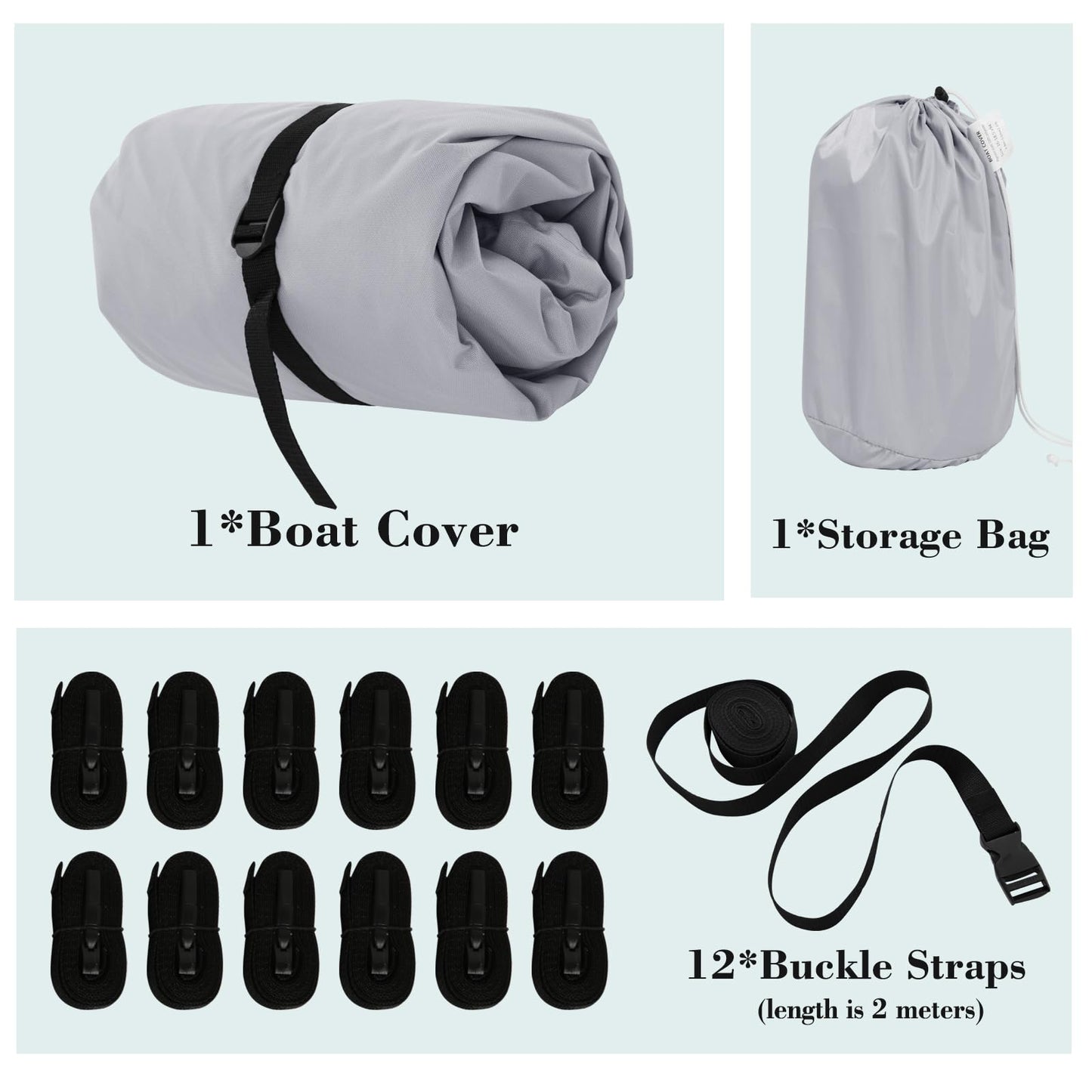 Comcaver Trailerable Boat Cover, Heavy Duty 800D 100% Waterproof Marine Grade Oxford Cloth, Weather Resistant Windproof UV & Tear-Resistant V-Hull Boat Cover, 14-16ft Long by 68in Wide, Light Grey