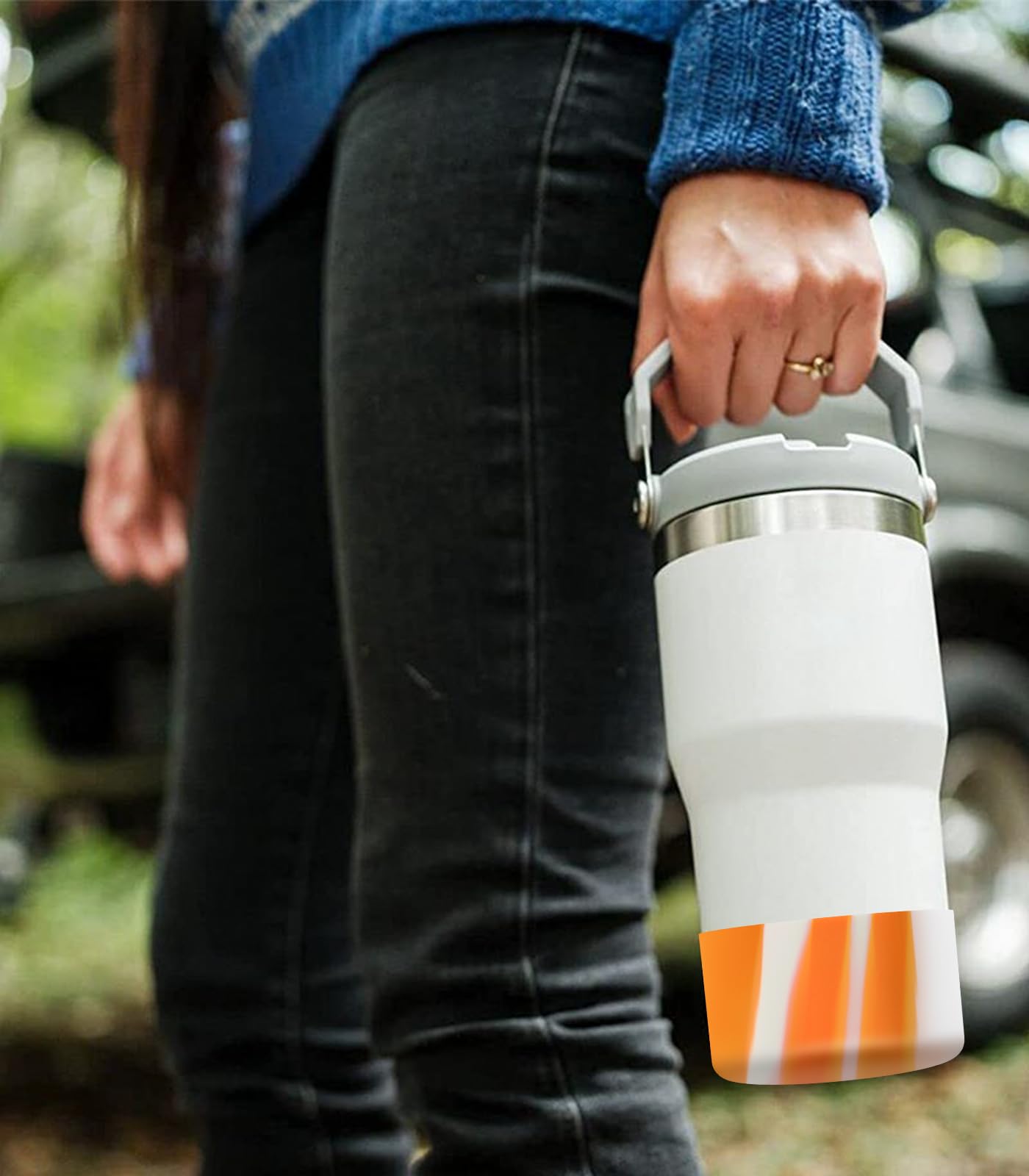 Upgrade 2PCS Protective Silicone Boot Bumper for Stanley Quencher Adventure 40oz 30oz IceFlow 20oz 30oz Tumbler, Water Bottle Bottom Sleeve Cover Accessories for Stanley Mug Cup(Orange+White)