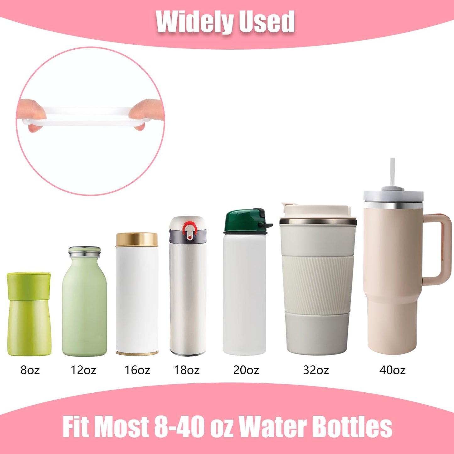 Needbrock Water Bottle Handle for Stanley Cup, Water Bottle Handle Strap Fits Most 8-40oz Water Bottles, Compatible with Stanley Cup Strap Carrier and 3 Pcs Straw Cover(White)