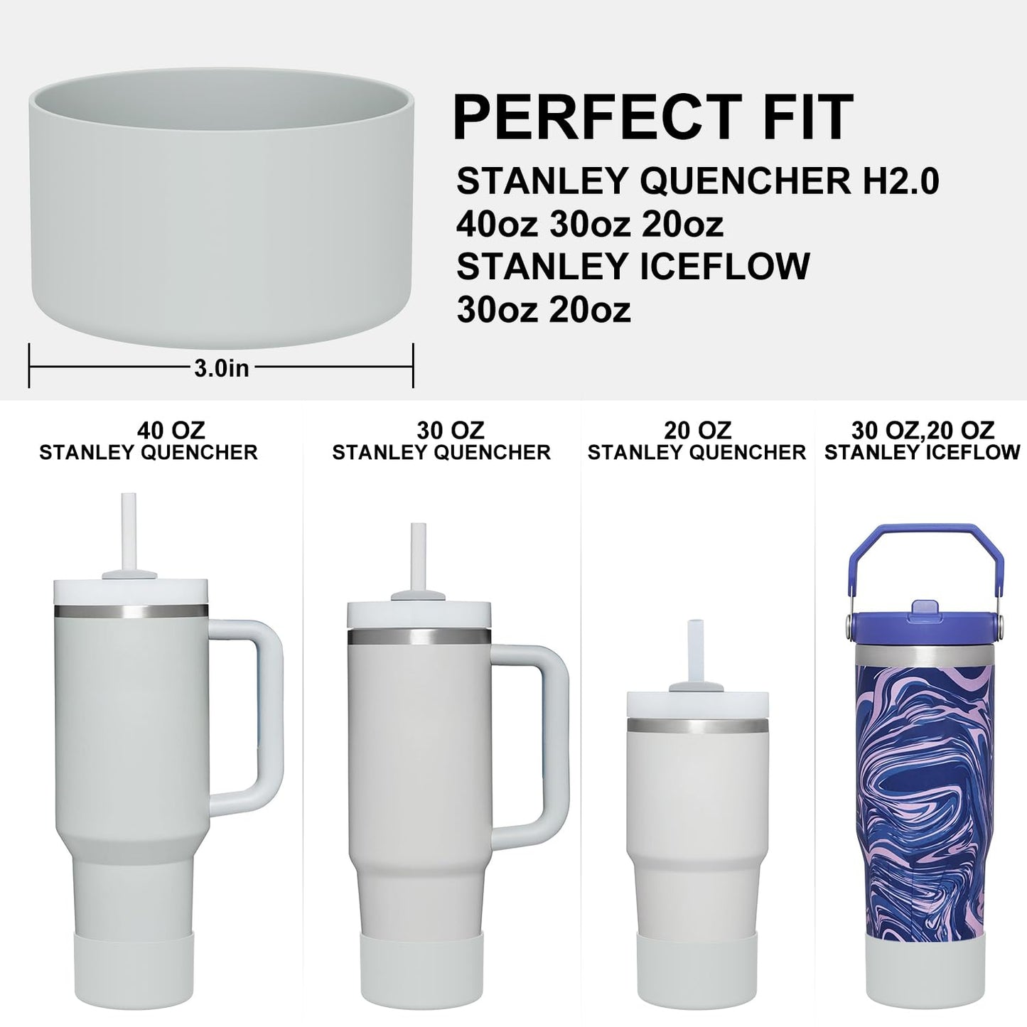 Affute Protective Silicone Boot for Stanley Quencher H2.0 40 30 20 oz & IceFlow Flip 30 20 oz, BPA Free Anti-Noise Anti-Scratch, Stanley Cup Protector Sleeve Cover Boot (Fog)