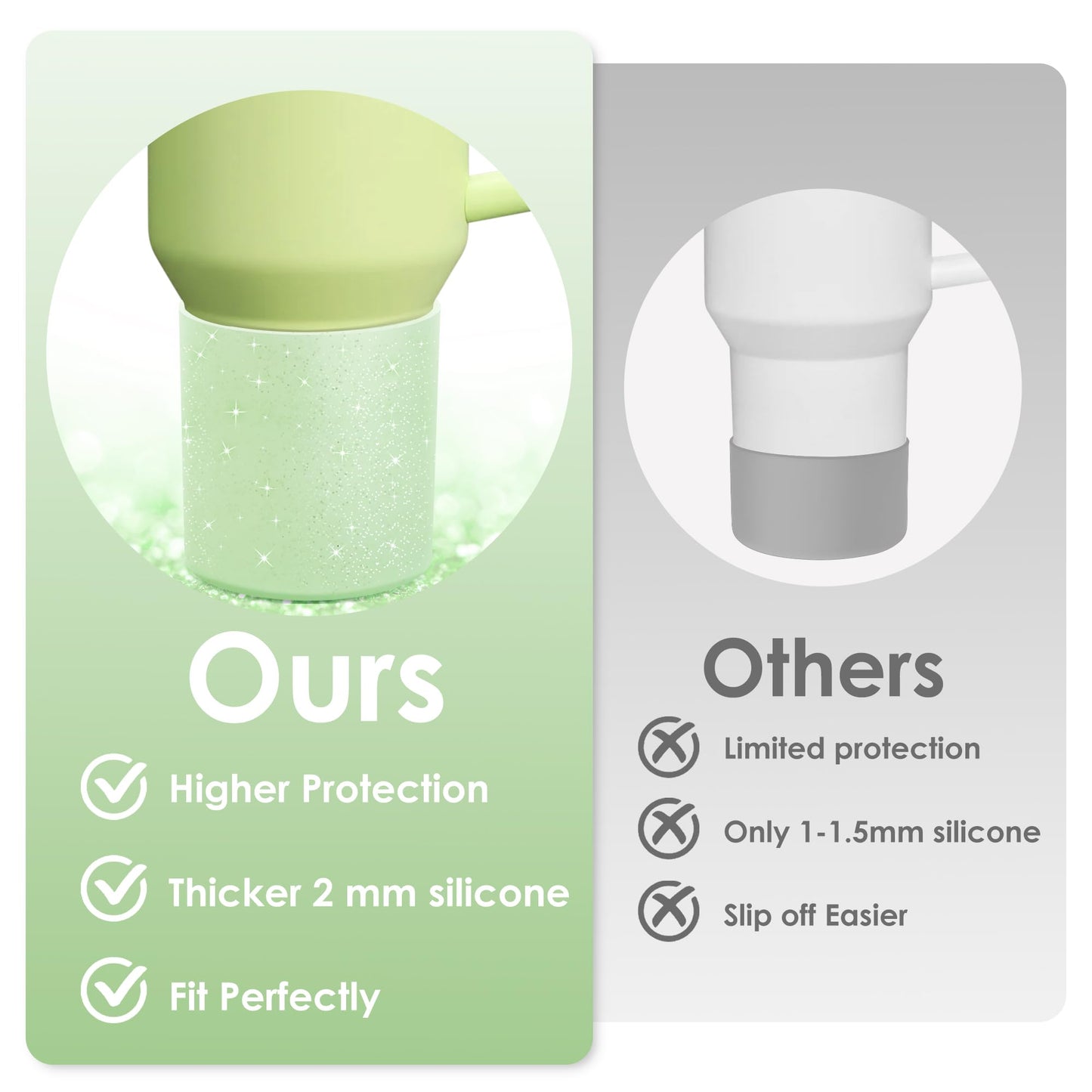 Vmini Full Bottom Protector, Glitter Silicone Boot Compatible with Stanley Quencher 40 oz Tumbler with Handle, Bling Anti-Slip Boot Sleeve for Stanley Cup 40oz Accessories (Lemon Green)