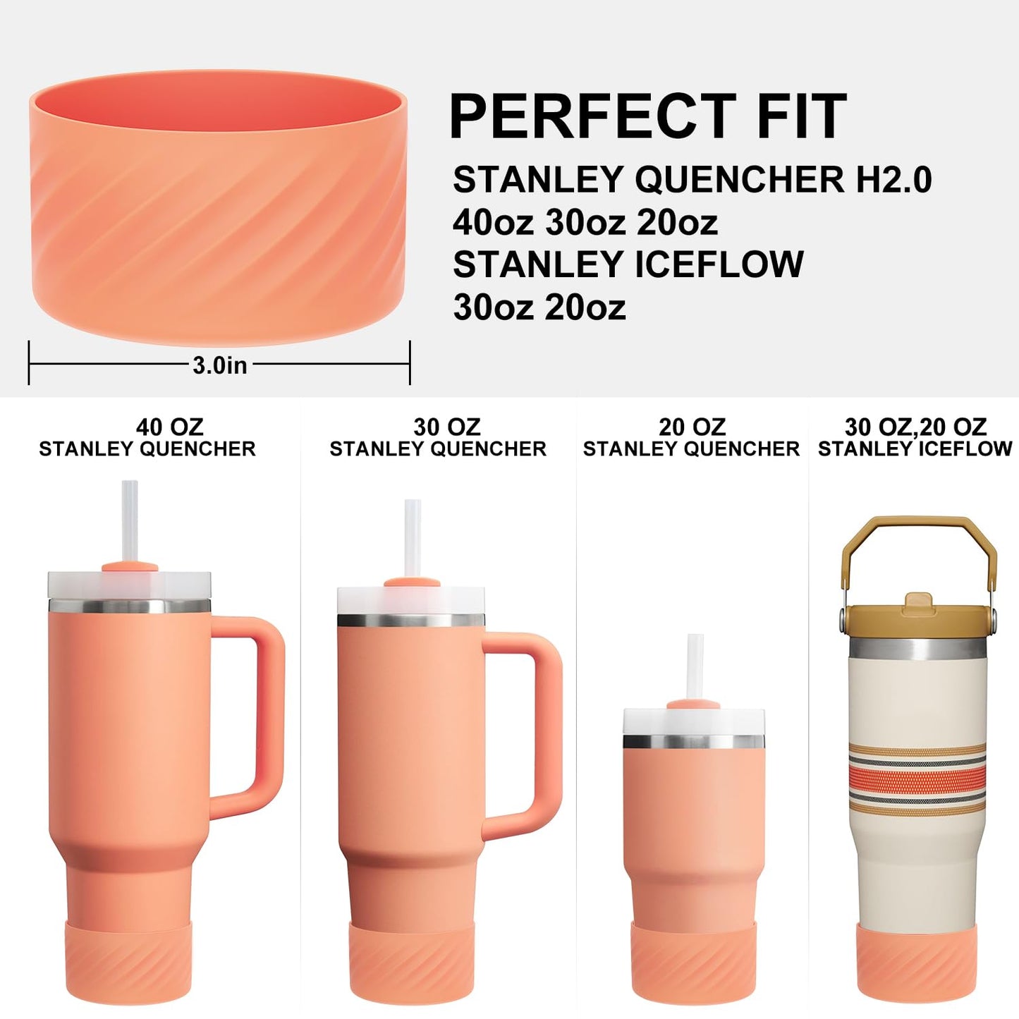 Affute Protective Silicone Boot for Stanley Quencher H2.0 40 oz & IceFlow Flip 20 oz 30 oz and hydroflask 12-24 oz, Anti-Slip Bottle Bottom Sleeve Cover (Nectarine)