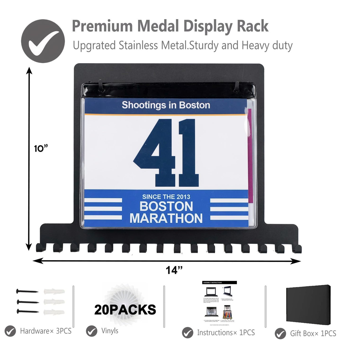 Lapetale Fashion Race Medal Holder Wall Hanger,Race Medal Hanger Display for Runners with Bib Vinyls Hooks,Marathon Race Medal Holder Display Wall Hanger,Medal Holder DisplayEasy to Use