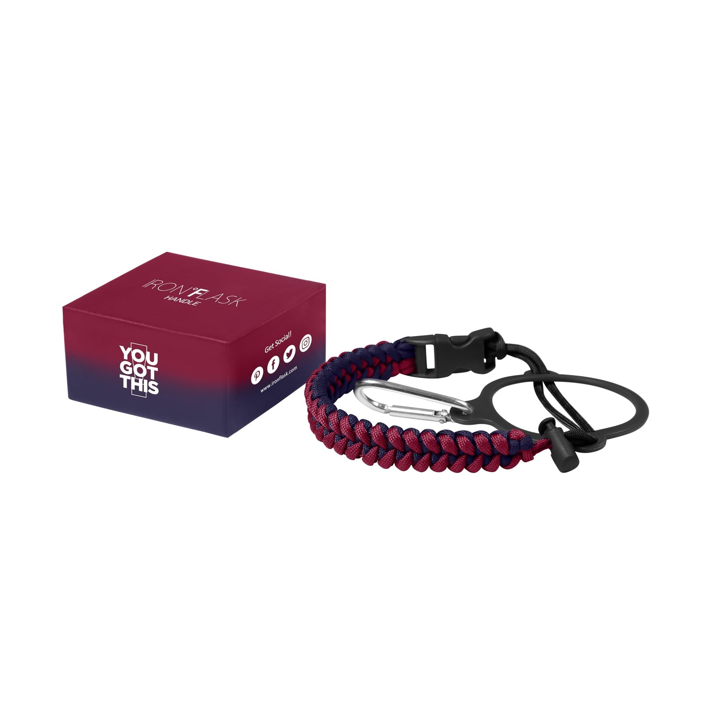 IRON °FLASK Paracord Handle - Fits Wide Mouth Water Bottles - Durable Carrier, Secure Accessories, Survival Strap Cord, Safety Ring, and Carabiner - Seven Core Paracord Bracelet