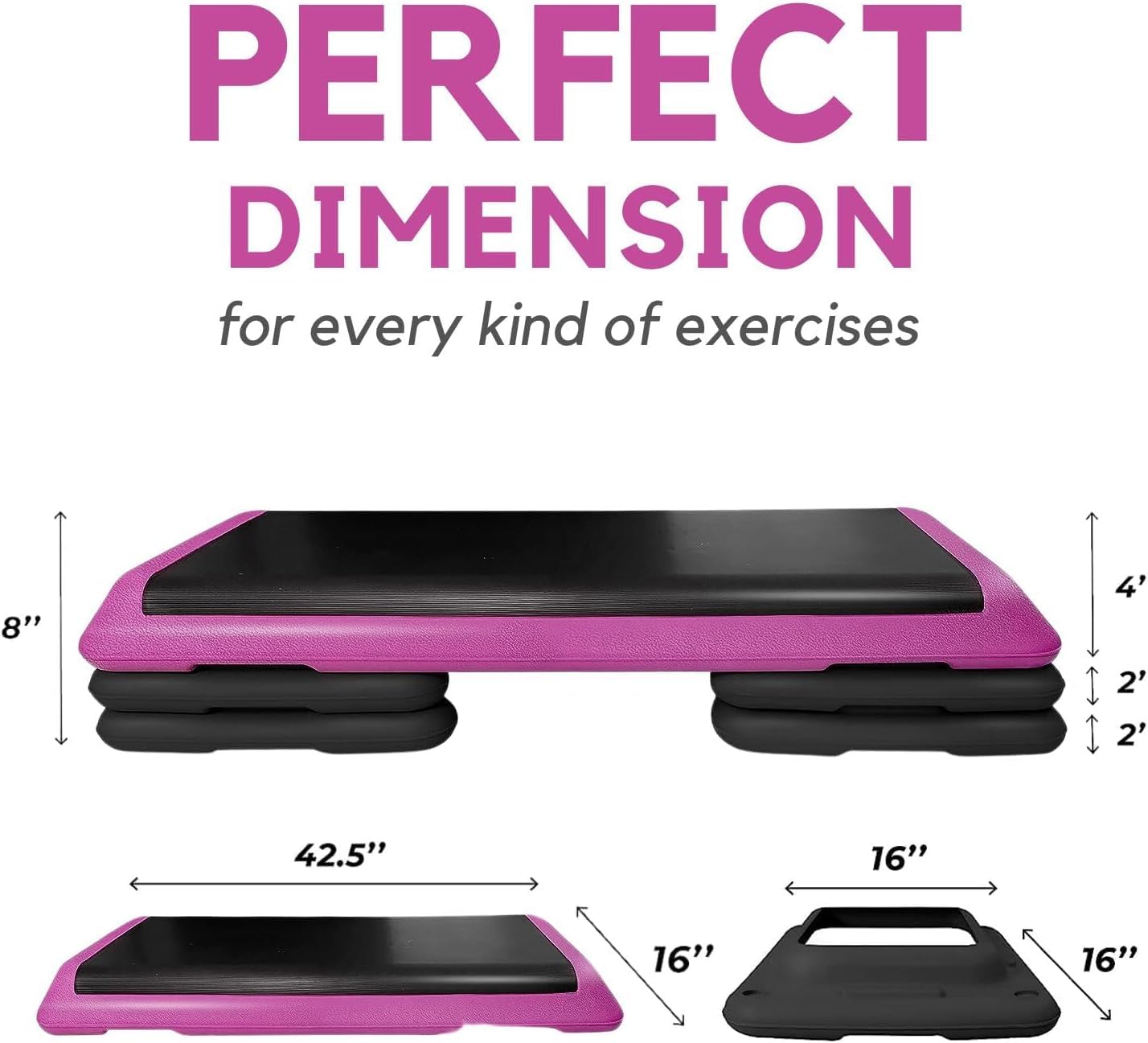 Yes4All Adjustable Workout Aerobic Exercise Step Platform Health Club Size with 4 Adjustable Risers Included and Extra Risers Options - Pink Black