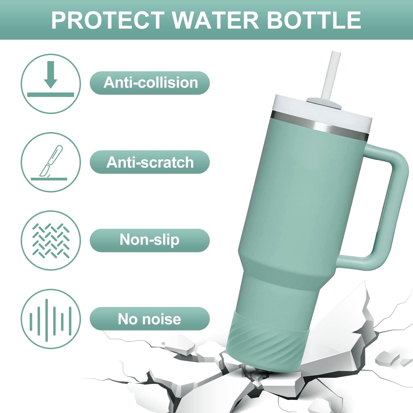 Affute Protective Silicone Boot for Stanley Quencher H2.0 40 oz & IceFlow Flip 20 oz 30 oz and hydroflask 12-24 oz, Anti-Slip Bottle Bottom Sleeve Cover (Eucalyptus)