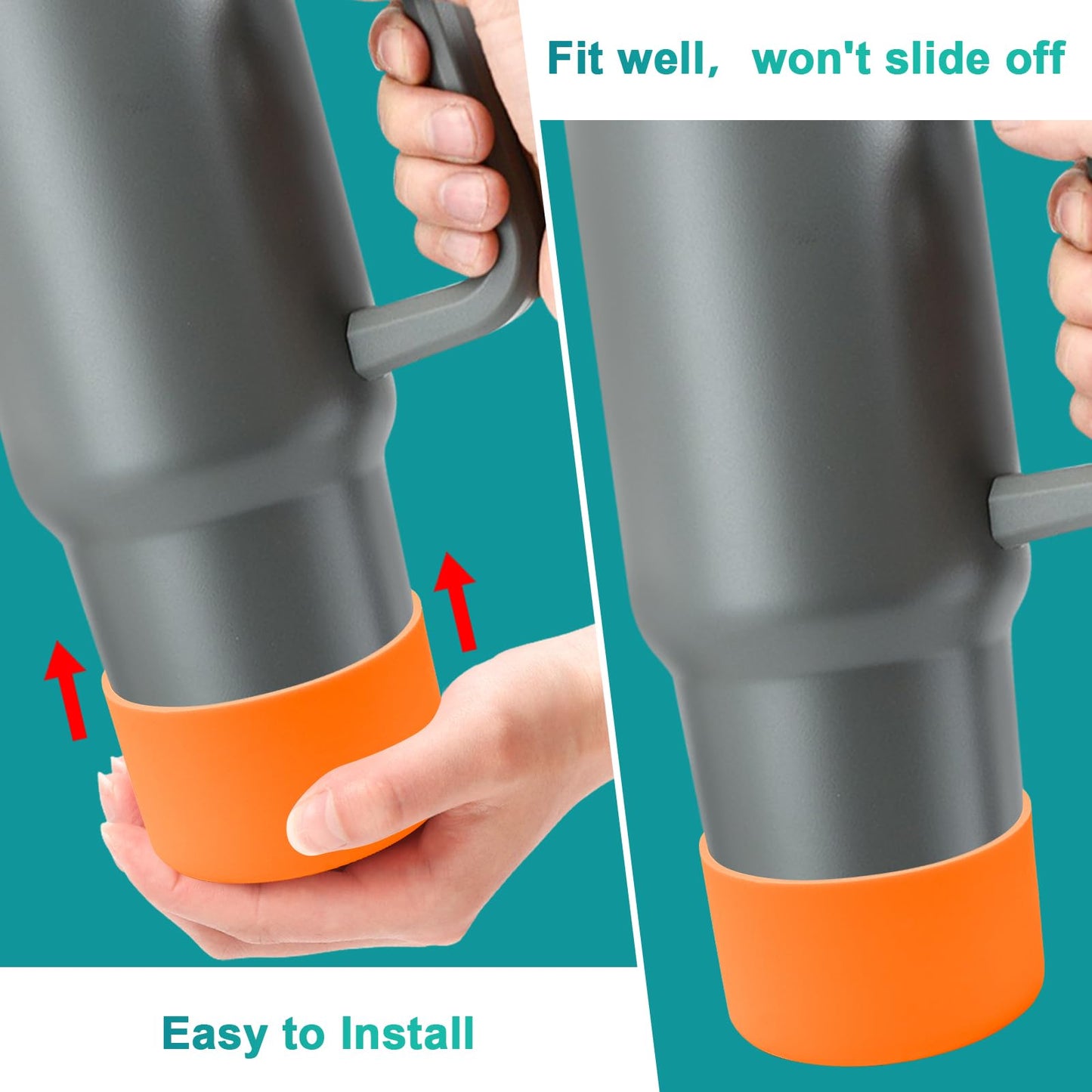 4Pack Silicone Boot for Stanley Cup 40oz Quencher Adventure &Stanley IceFlow 30oz 20oz &Hydro Flask 12-40oz, Protective Cup Bottom Sleeve Compatible with Stanley Cup Accessories (Orange)