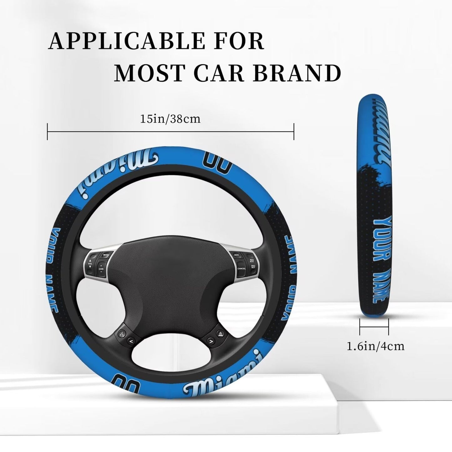 GENERIC Miami Custom Car Steering Wheel Covers,Personalized Name and Number,Anti Slip Elasticity Baseball Car Accessories,Universal 15 Inch Fit Suit for Most Car,SUV,ATV,Truck.
