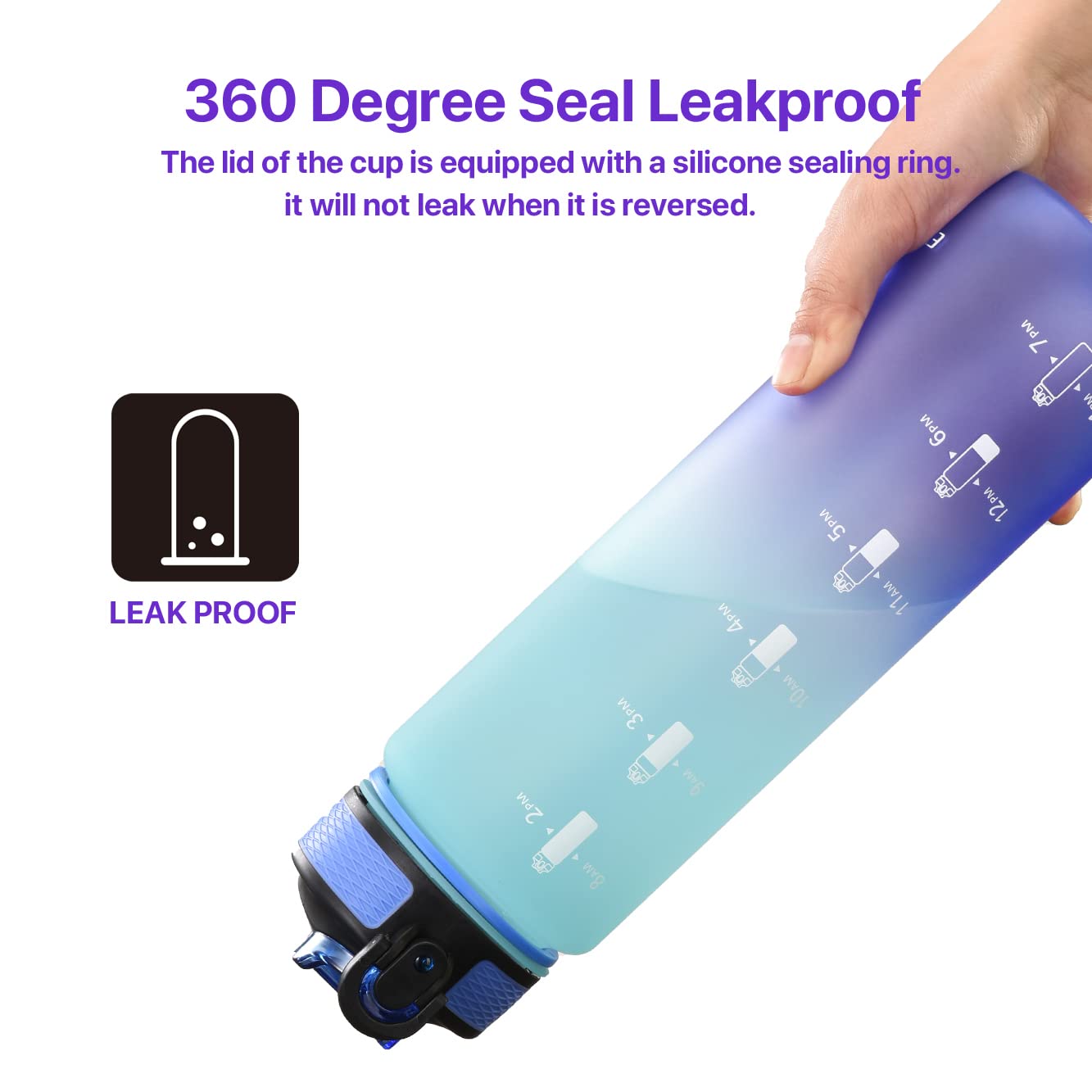 EYQ 32 oz Water Bottle with Time Marker, Carry Strap, Leak-Proof Tritan BPA-Free, Ensure You Drink Enough Water for Fitness, Gym, Camping, Outdoor Sports(Green/Blue Gradient)
