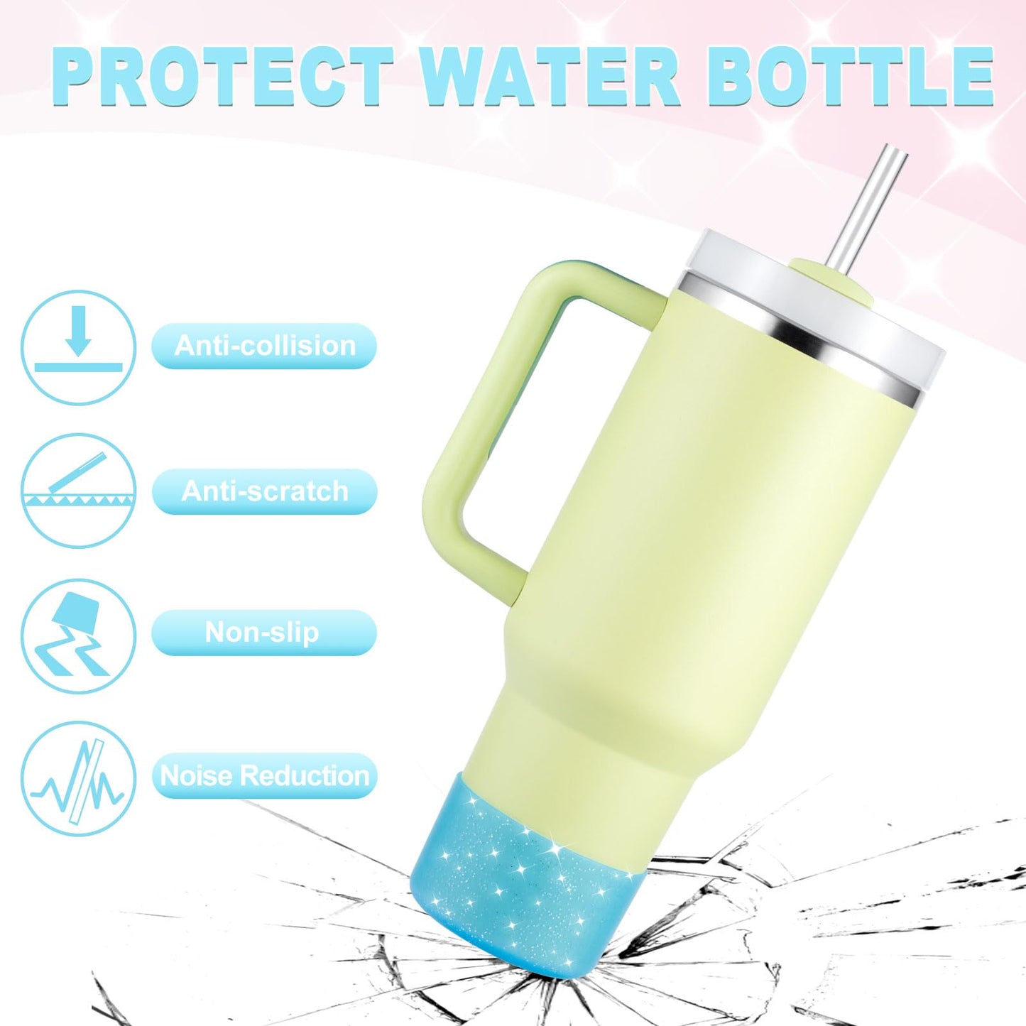 Silicone Boots for Stanley Cup 20-40 OZ, Glitter Boot for Stanley IceFlow 20 30 OZ, Bottom Protector Sleeve for Hydroflask 12-24 OZ Sports Water Bottle Boot Accessories (Clear Ocean)