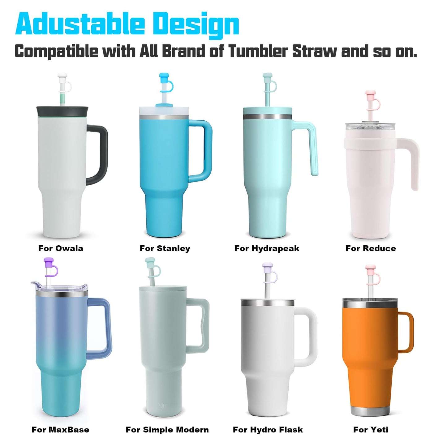 Adjustable Straw Cover for Stanley|Simple Modern|Yeti|Owala|Hydro Flask|Reduce|Maars|Meoky|MaxBase|Beast|Hydrapeak Cup, All Brand of Straw Accessories, Diameter 6mm-12mm, BPA Free, Dishwasher safe