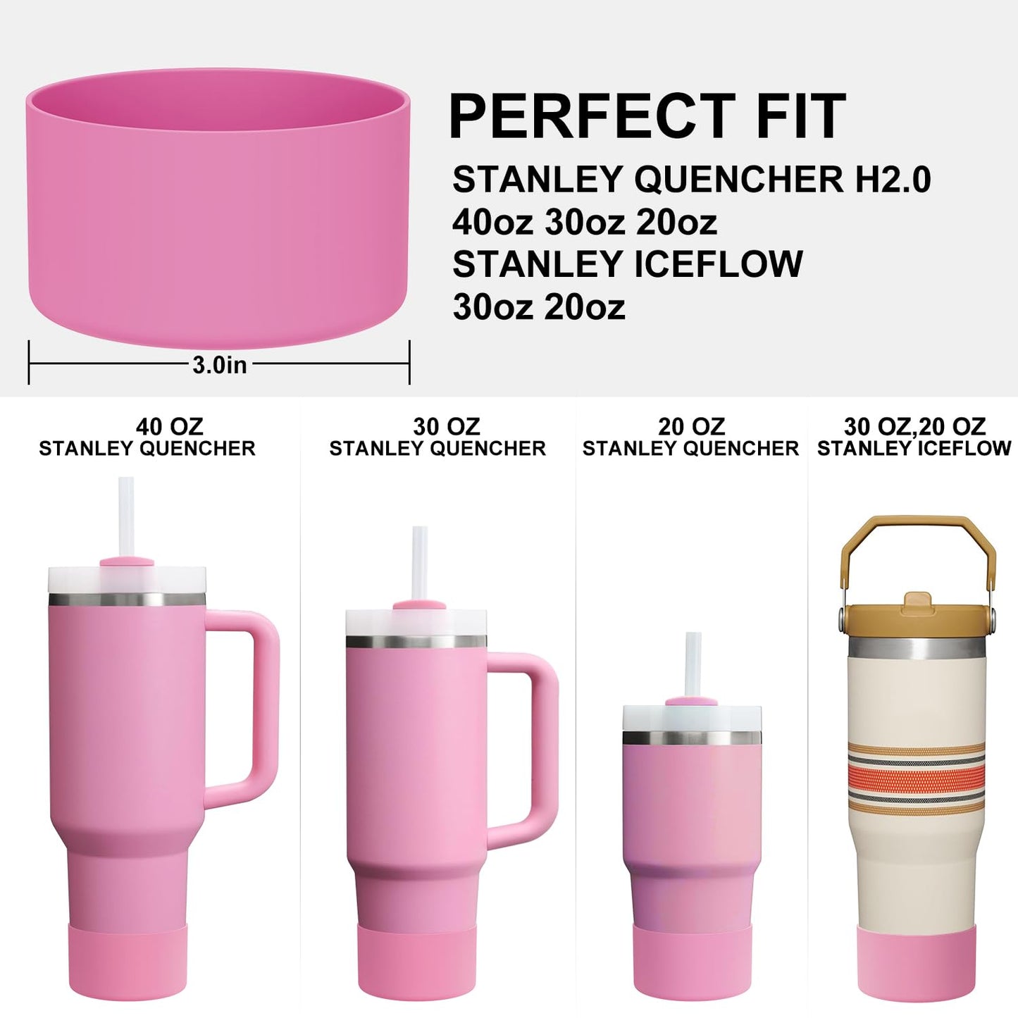 Affute Protective Silicone Boot for Stanley Quencher H2.0 40 30 20 oz & IceFlow Flip 30 20 oz, BPA Free Anti-Noise Anti-Scratch, Stanley Cup Protector Sleeve Cover Boot (Peony)