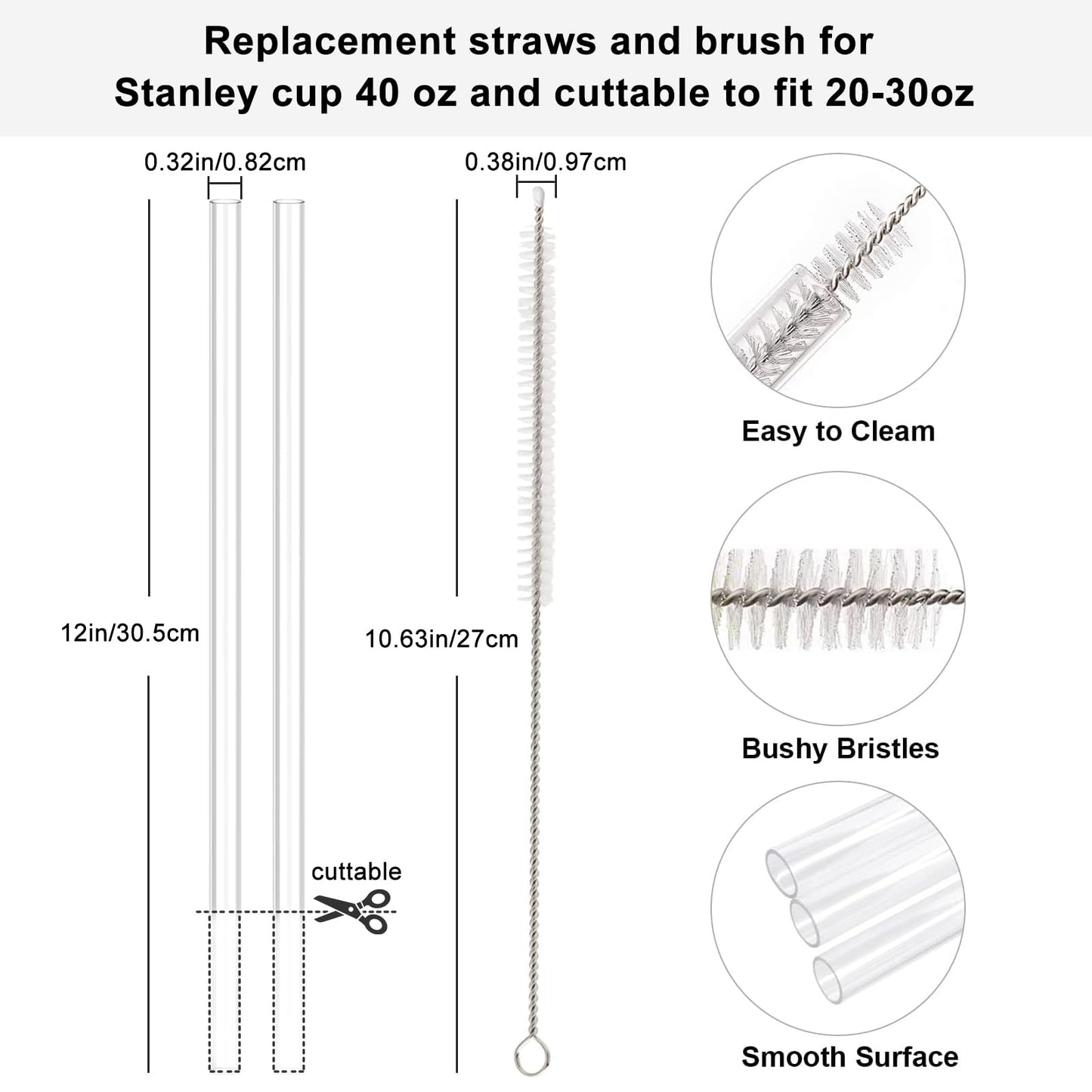 6 Pcs Accessories for Stanley Cup 20-40oz,2 Straw Covers,2 Replacement Straws,1 Straw Brush,1 Boot Included, SIlicone Straw Cover Caps Topper (White)