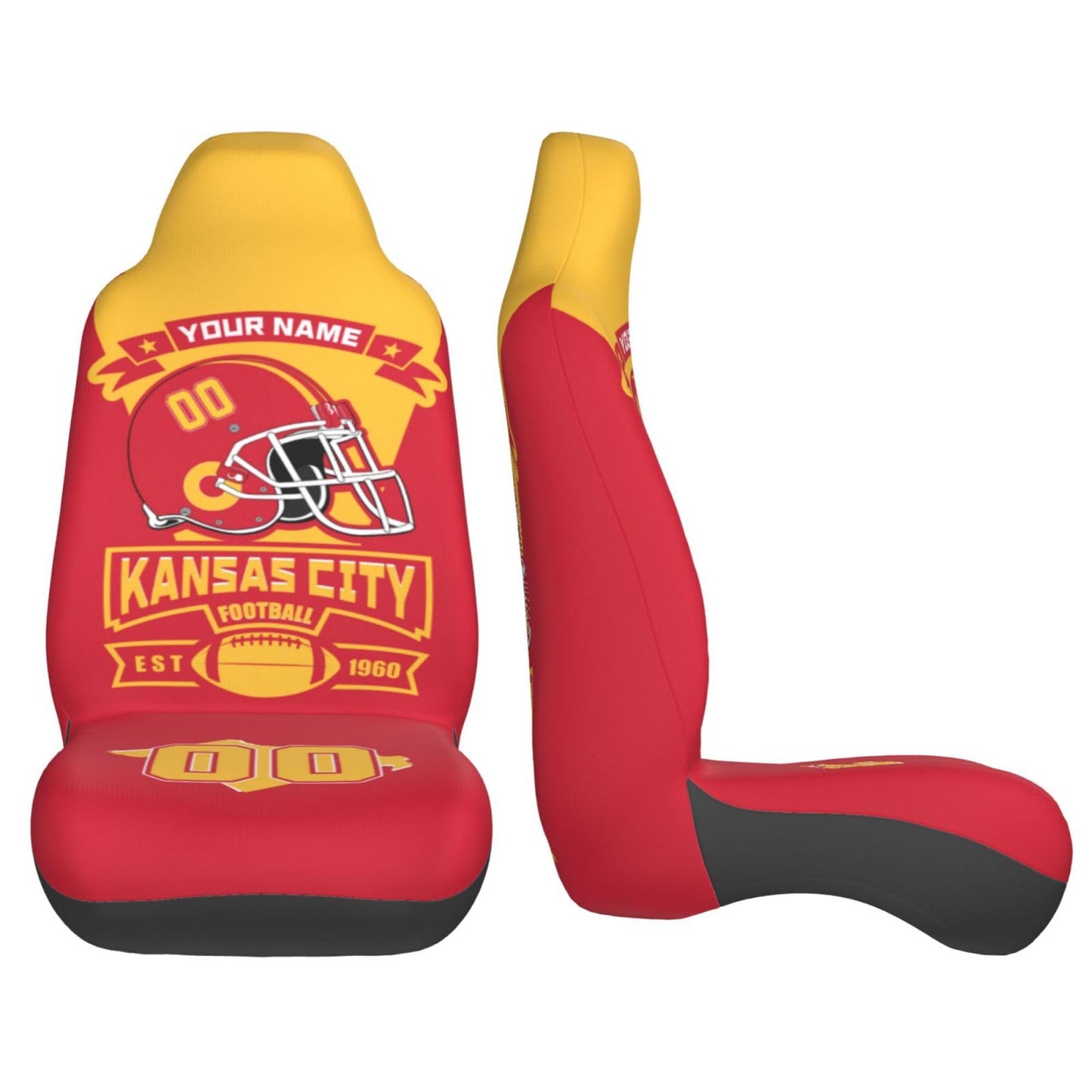 Custom Kansas City Car Seat Covers 1PC & 2PC, Personalized Car Interior Decor Seat Protector Cover Case,Add Name Number,Universal Size Fit Most Car, Truck, SUV, Van,Football Fan Gifts for Men Women