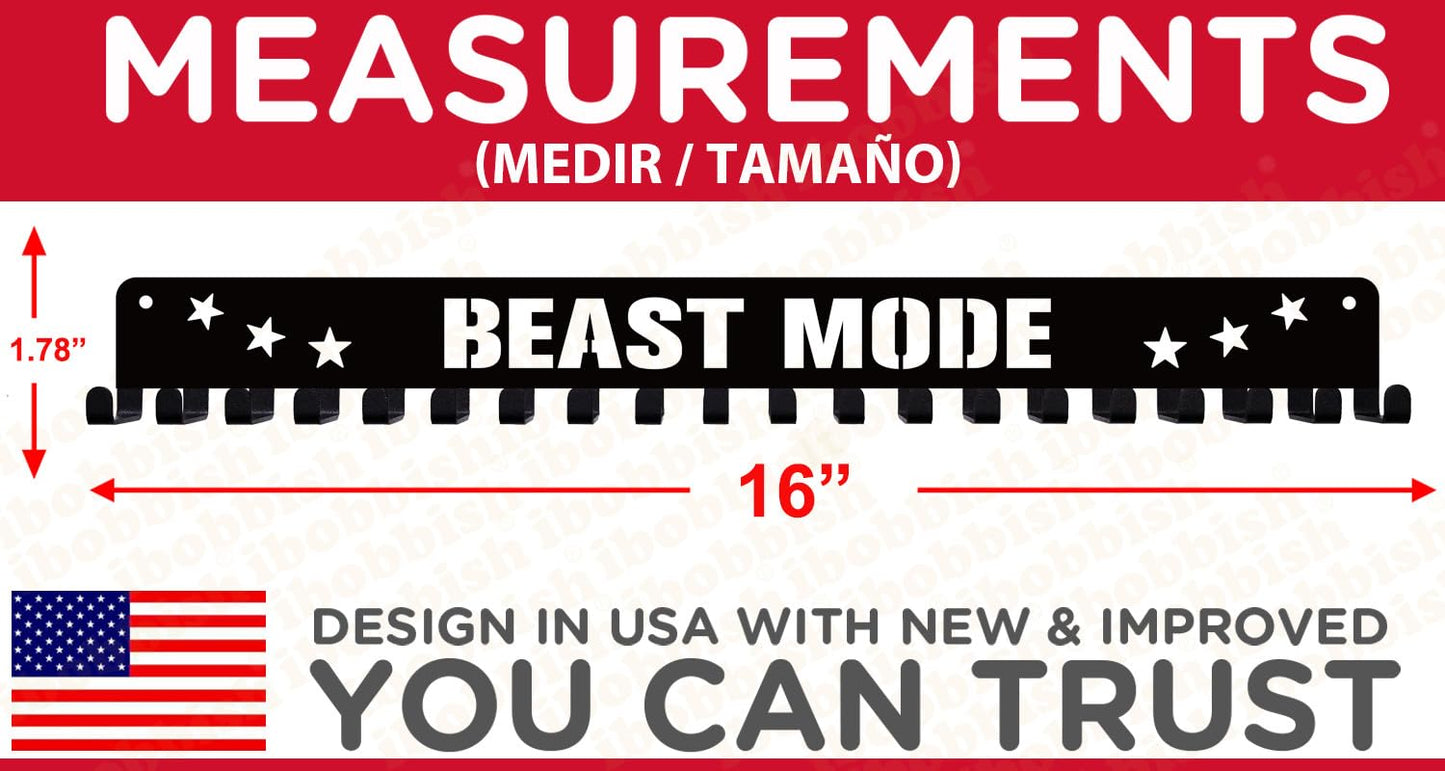 iBobbish Premium Medal Hanger Display BEAST MODE with 20 Hooks,Medal Hanger Display for Wall with 16inchL,race medal display Upgraded Medal Holder display for Wall Wrest,gymanstics,race,soccer,swim