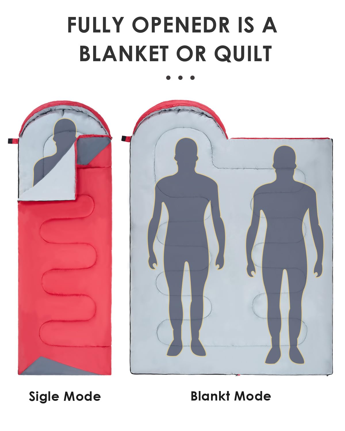 JEAOUIA Sleeping Bags for Adults Backpacking Lightweight Waterproof- Cold Weather Sleeping Bag for Girls Boys Mens for Warm Camping Hiking Outdoor Travel Hunting with Compression Bags(RED)