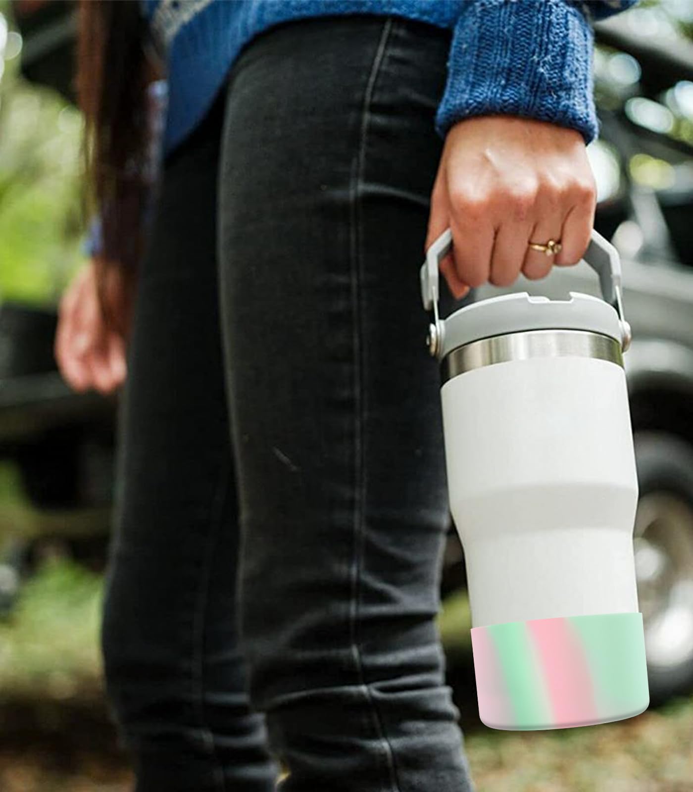 Upgrade 2PCS Protective Silicone Boot Bumper for Stanley Quencher Adventure 40oz 30oz IceFlow 20oz 30oz Tumbler, Water Bottle Bottom Sleeve Cover Accessories for Stanley Mug Cup(Light Cyan+Pink)