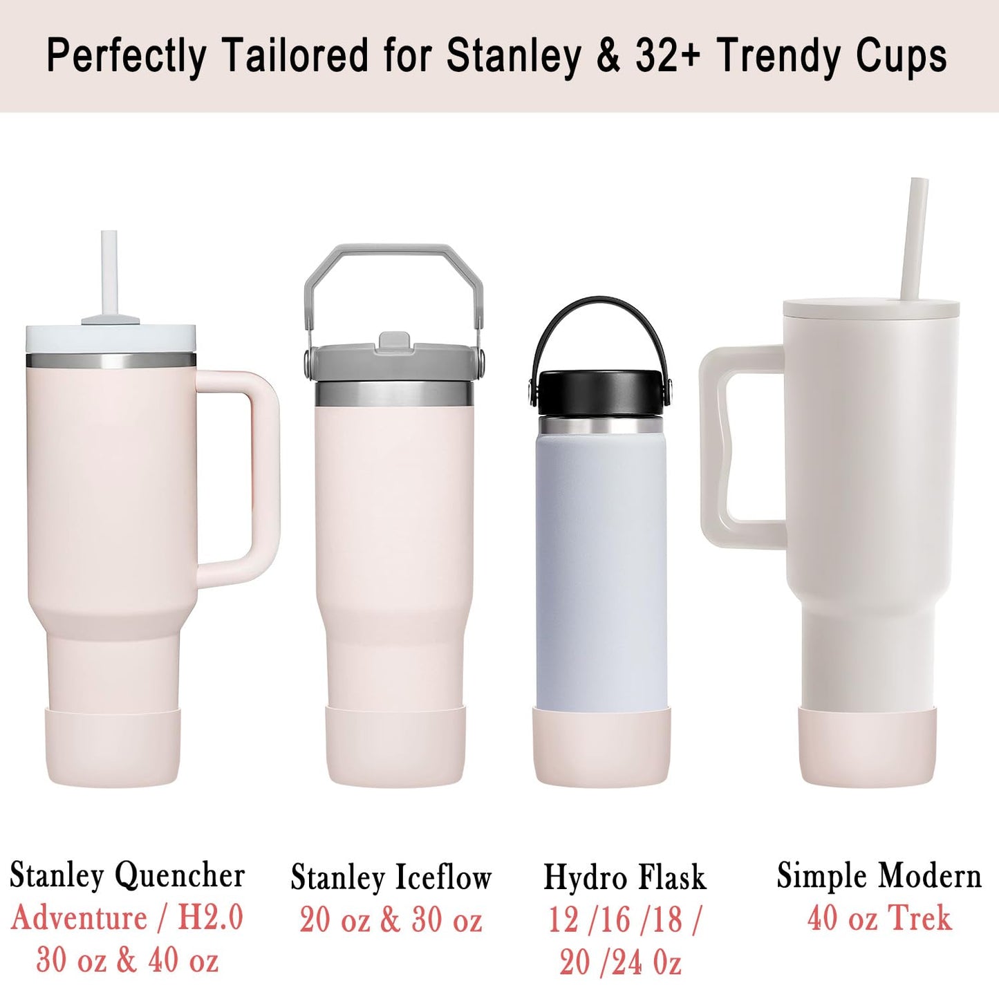 2-Pack Silicone Boot for Stanley Tumbler 40 oz 30oz 20oz & Hydro Flask 12-24oz - Cup Boot for Select Yeti, Simple Modern, Owala Water Bottle - Bottom Protector Cover Sleeve Fit Stanley Cup Accessories
