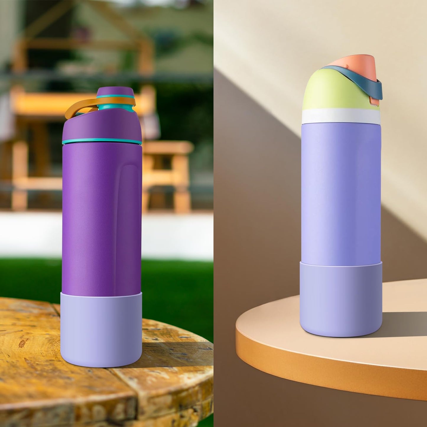 Comheral 2PCS Silicone Water Bottle Boot for Owala 24oz, Anti-Slip Protective Sleeve Bottom Bumper for FreeSip, Twist, and Flip Stainless Steel Bottles, Dishwasher Safe and BPA Free(Purple)