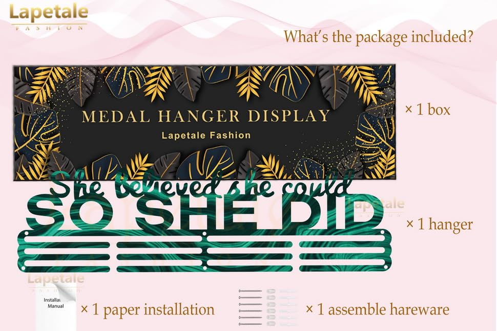 Lapetale Fashion Medal Hanger Holder Display Wall Rack Frame Shelf in 16" long-Medal Hanger Awards Ribbon Cheer,gymnastics,soccer,softball