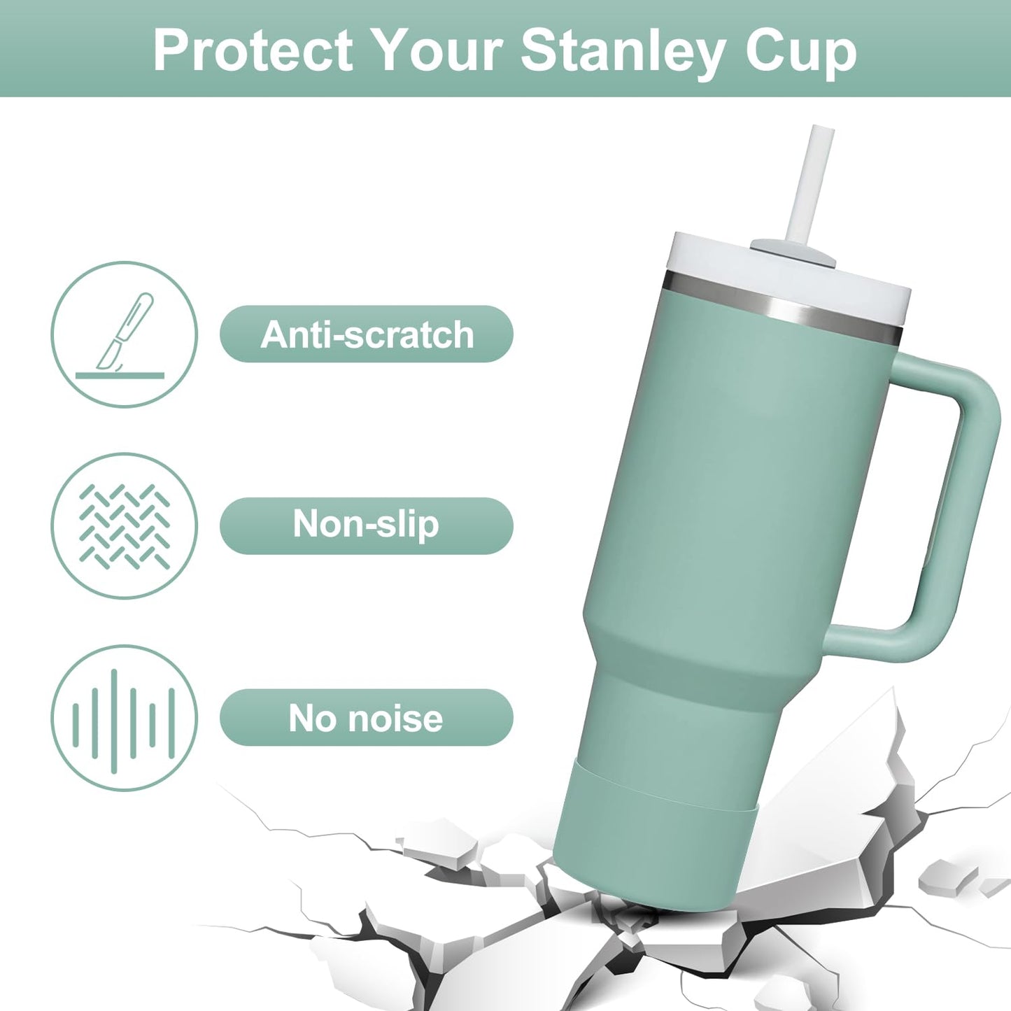Affute Protective Silicone Boot for Stanley Quencher H2.0 40 30 20 oz & IceFlow Flip 30 20 oz, BPA Free Anti-Noise Anti-Scratch, Stanley Cup Protector Sleeve Cover Boot (Eucalyptus)
