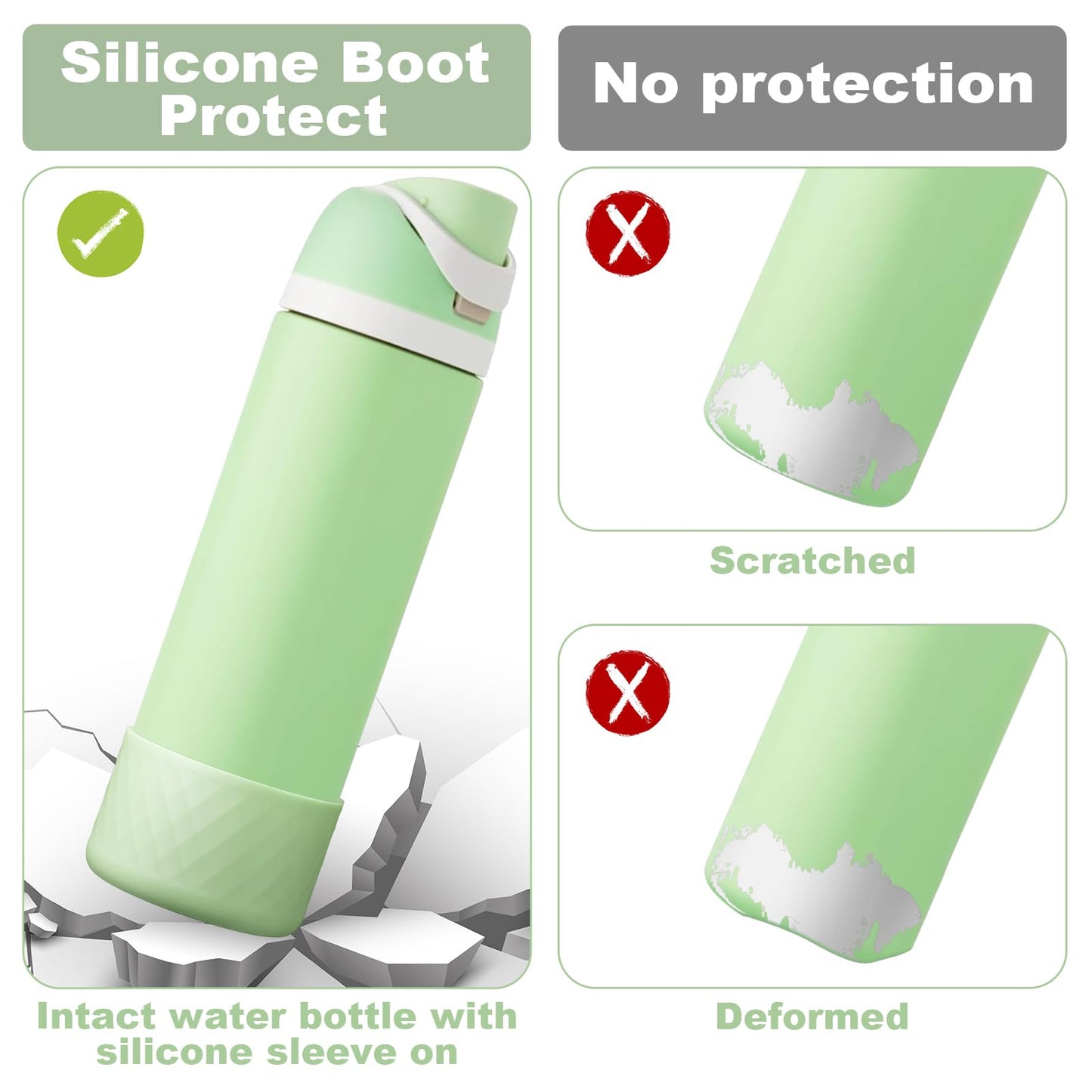 Alwenid 2PCS Silicone Water Bottle Boot for Owala 24 Oz, Anti-Slip Protective Sleeve Bottom Bumper Protector for FreeSip, Twist, and Flip Stainless Steel Water Bottles (Light Green)