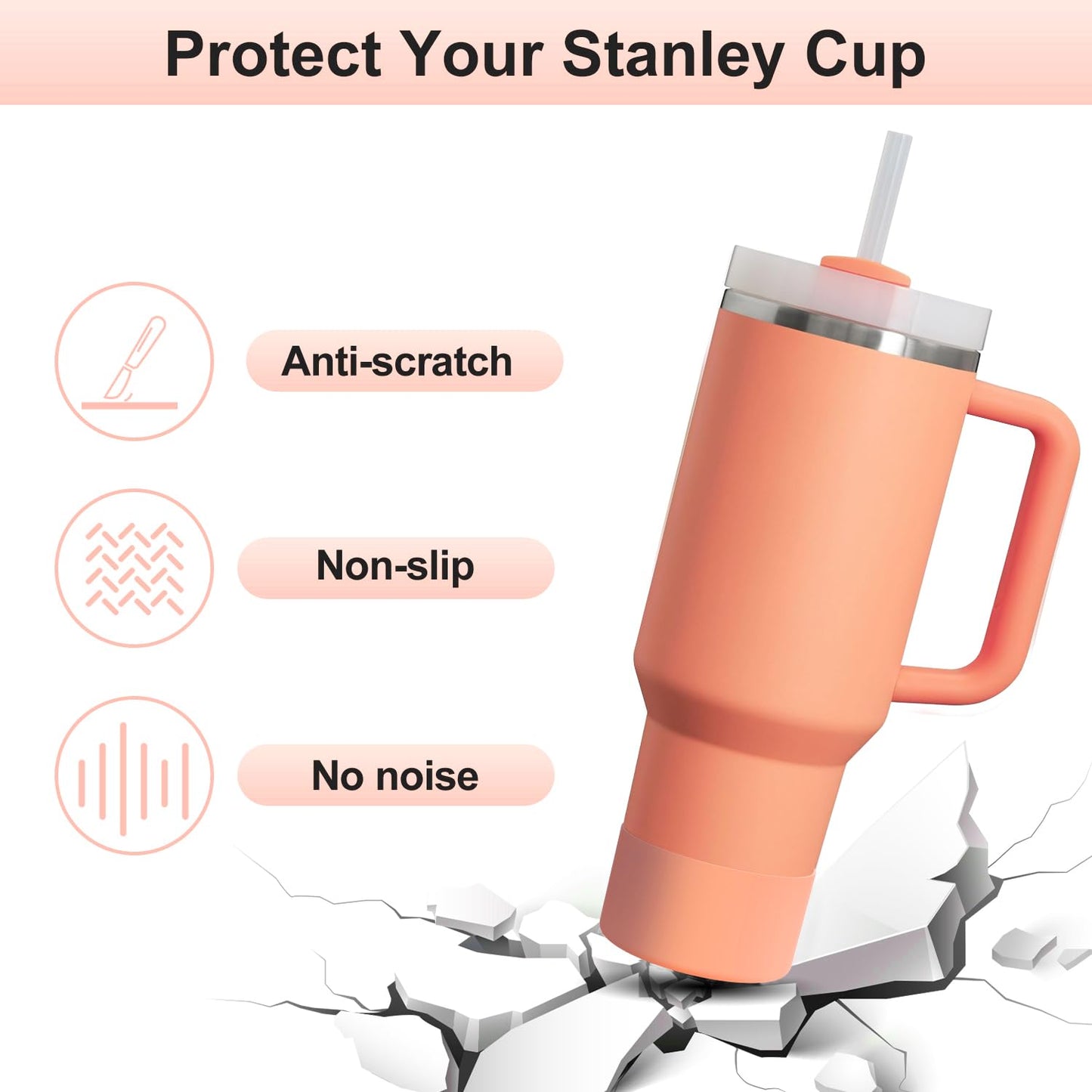Affute Protective Silicone Boot for Stanley Quencher H2.0 40 30 20 oz & IceFlow Flip 30 20 oz, BPA Free Anti-Noise Anti-Scratch, Stanley Cup Protector Sleeve Cover Boot (Nectarine)