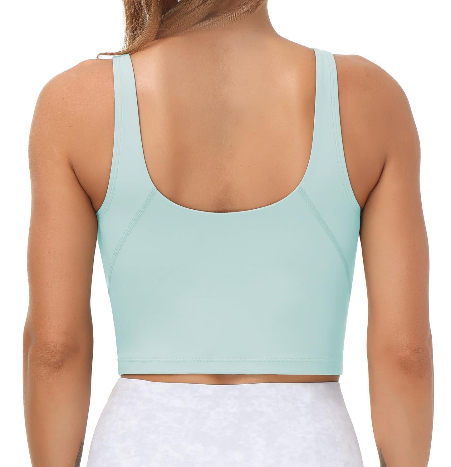Women’s Longline Sports Bra Wirefree Padded Medium Support Yoga Bras Gym Running Workout Tank Tops (Light Blue, Small)