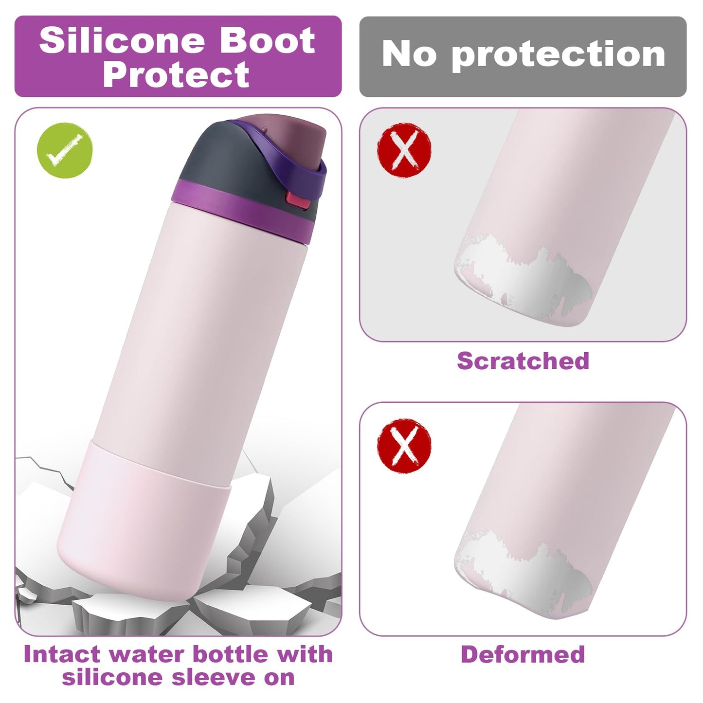 2PCS Silicone Water Bottle Boot for Owala 24 Oz, Alwenid Anti-Slip Protective Sleeve Bottom Bumper Protector for FreeSip, Twist, and Flip Stainless Steel Water Bottles (Pink)
