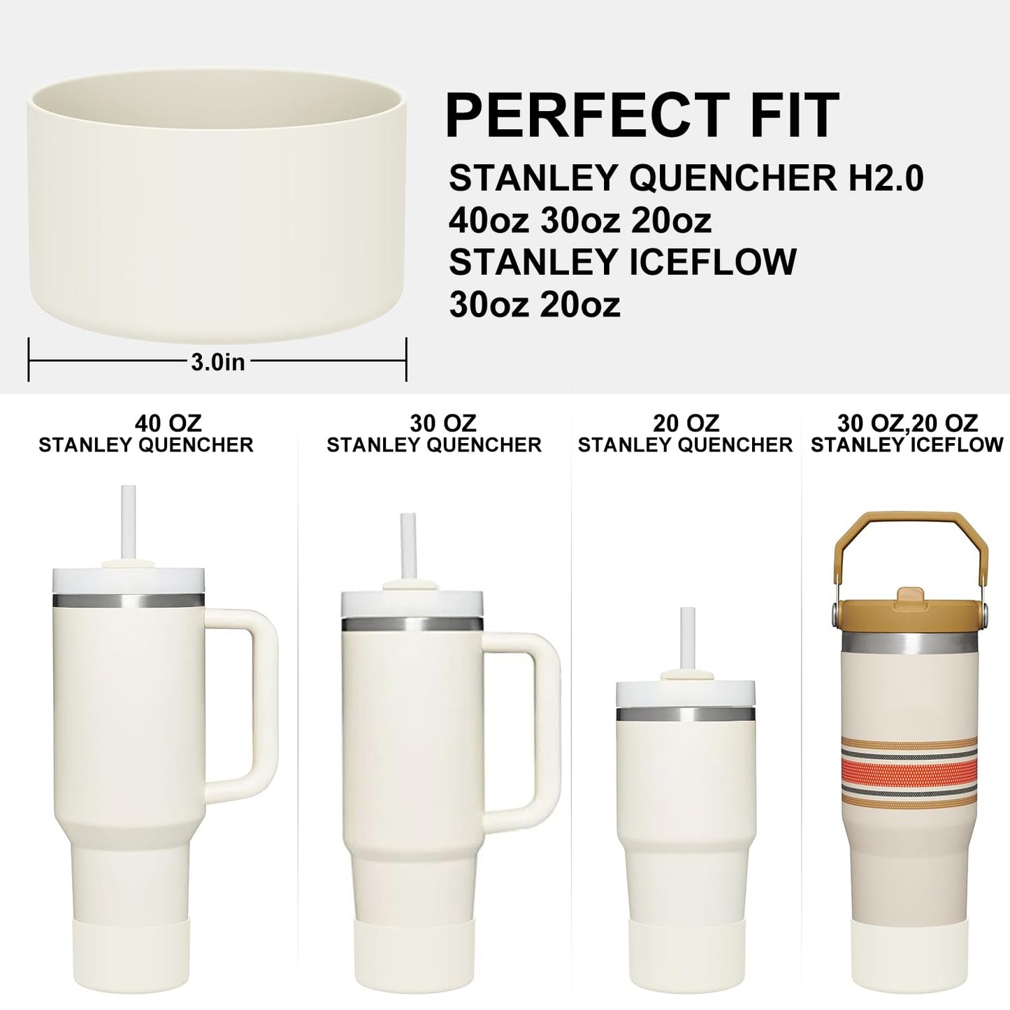 Affute Protective Silicone Boot for Stanley Quencher H2.0 40 30 20 oz & IceFlow Flip 30 20 oz, BPA Free Anti-Noise Anti-Scratch, Stanley Cup Protector Sleeve Cover Boot (Cream)