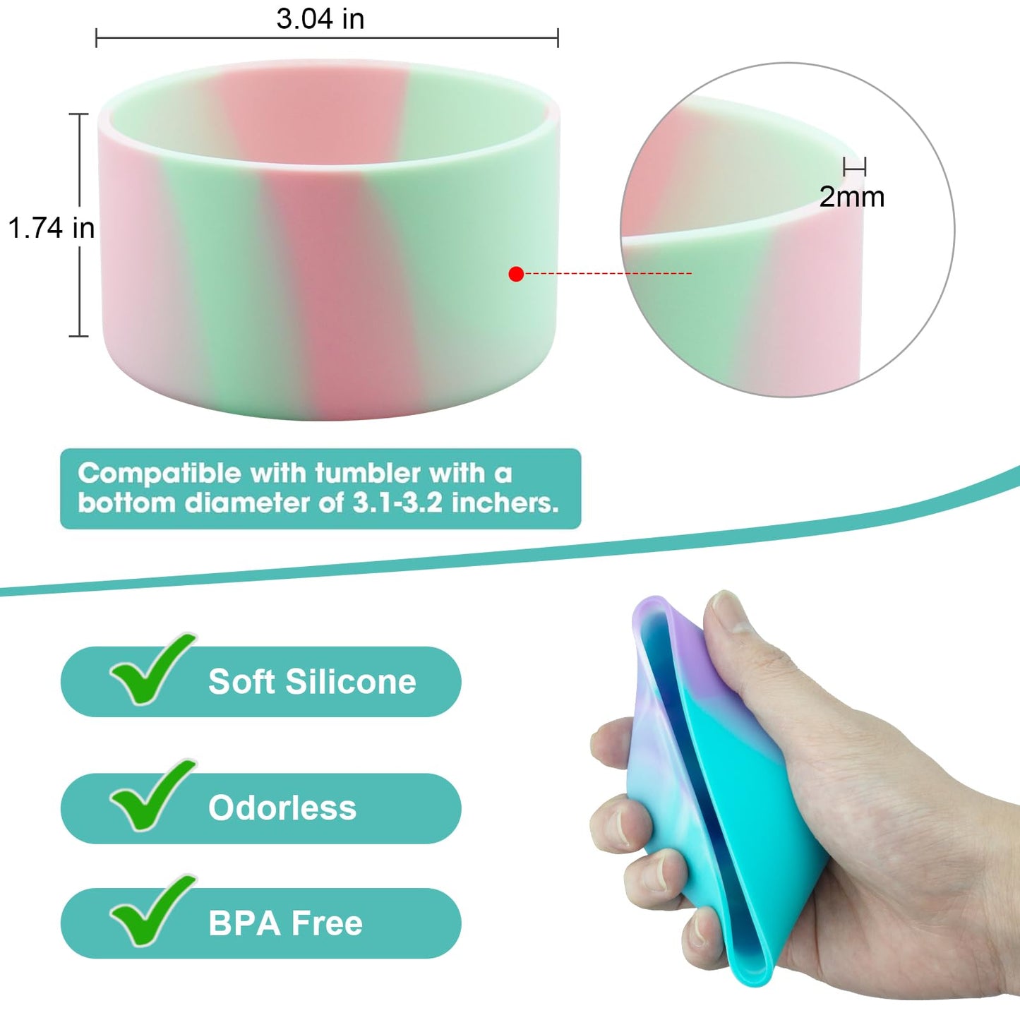 Upgrade 2PCS Protective Silicone Boot Bumper for Stanley Quencher Adventure 40oz 30oz IceFlow 20oz 30oz Tumbler, Water Bottle Bottom Sleeve Cover Accessories for Stanley Mug Cup(Light Cyan+Pink)