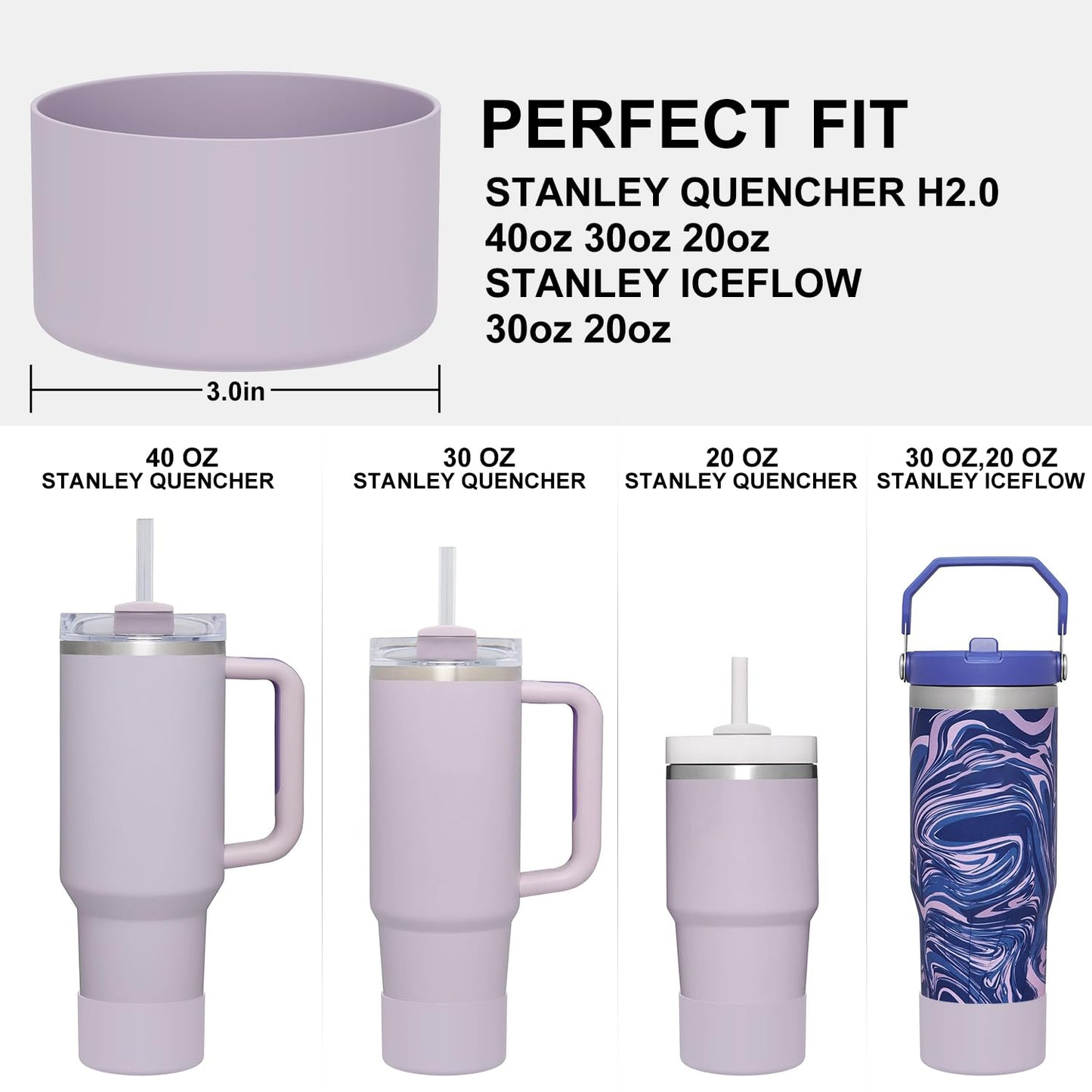 Affute Protective Silicone Boot for Stanley Quencher H2.0 40 30 20 oz & IceFlow Flip 30 20 oz, BPA Free Anti-Noise Anti-Scratch, Stanley Cup Protector Sleeve Cover Boot (Orchid)