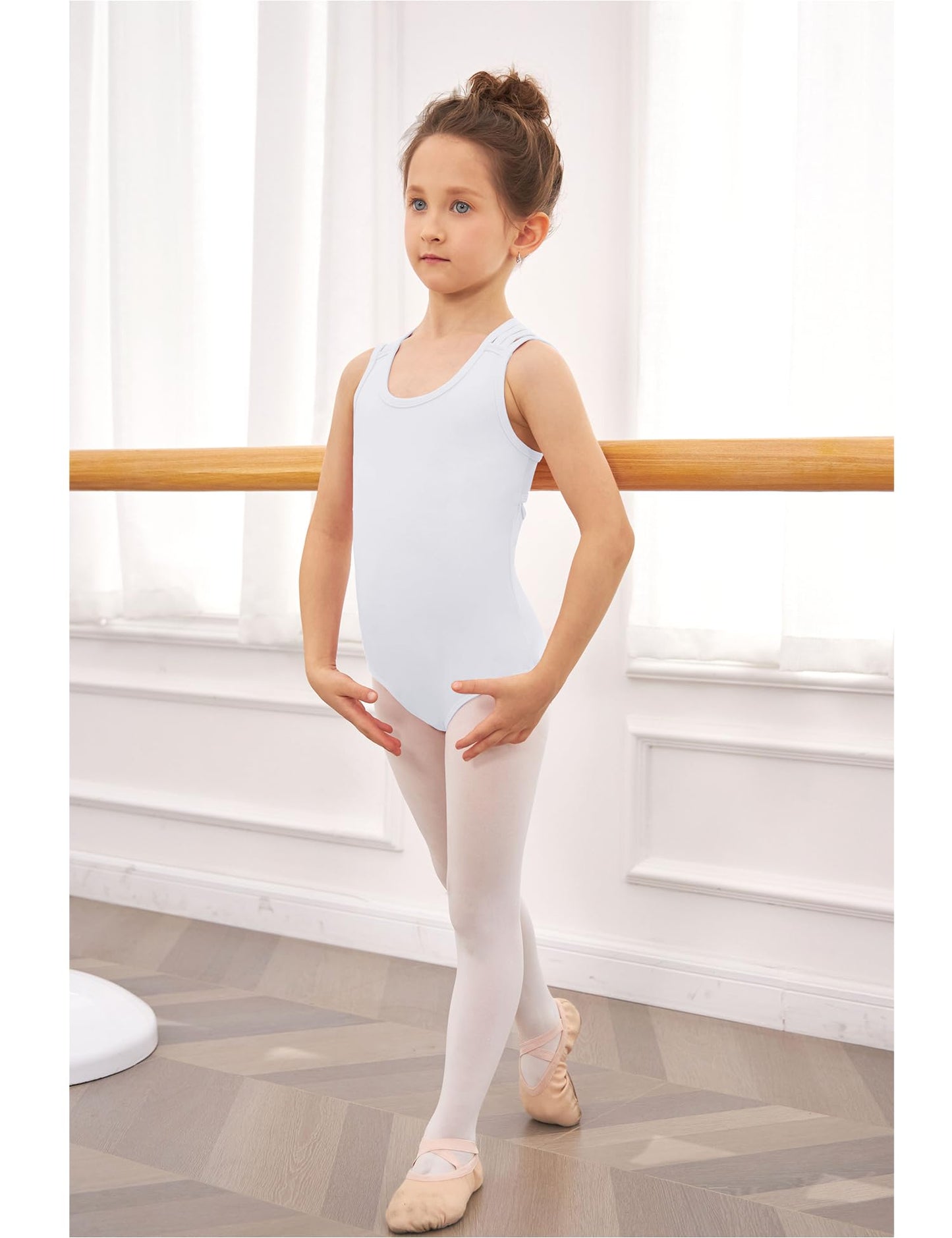 Arshiner Toddler Leotard Ballet Leotards Crisscross Straps Sleeveless Camisole Leotard Kids Dance Outfit,White,5-6 Years