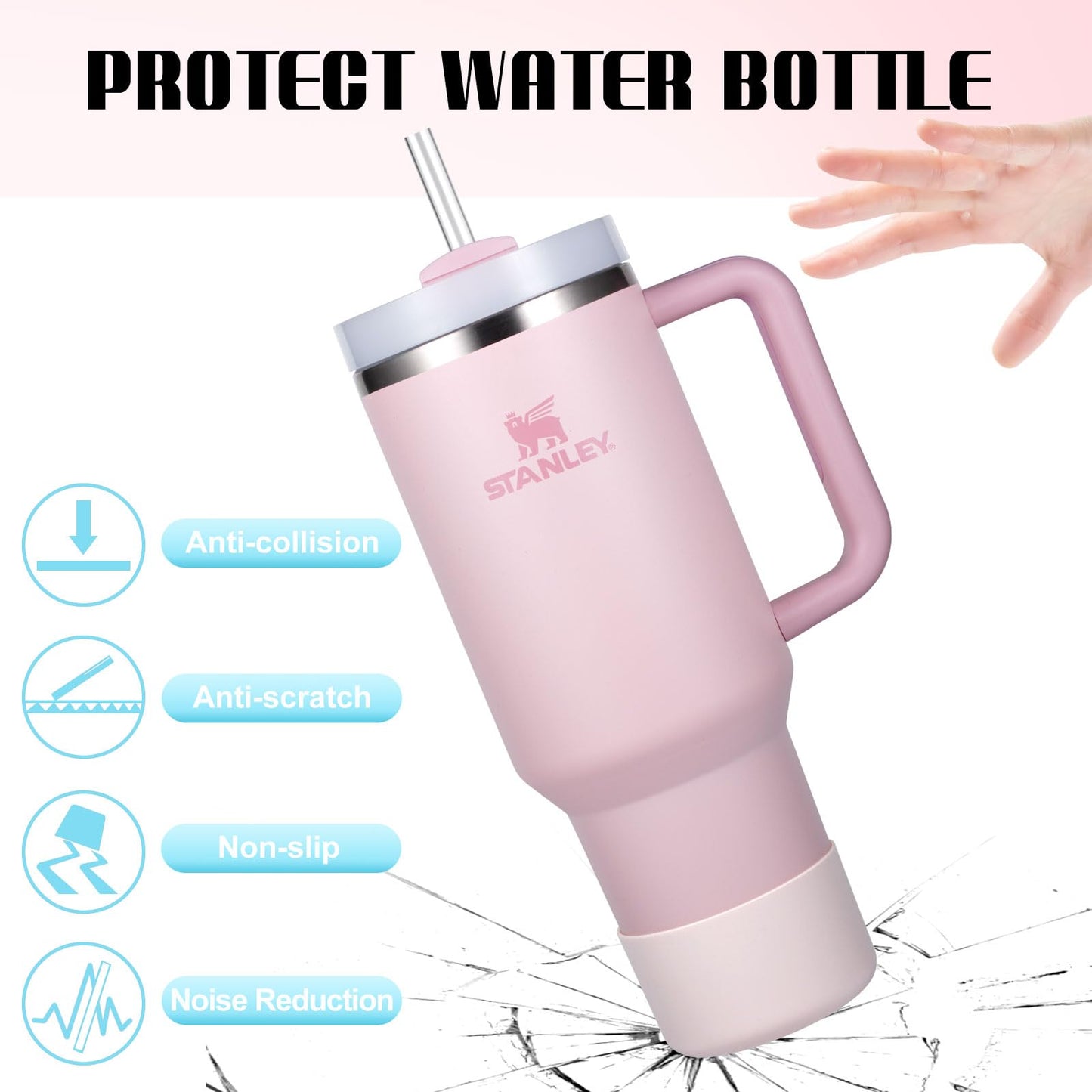 DBIW Boot for Hydro Flask 12-24OZ Water Bottle/Stanley Tumbler 40OZ, Bottom Boots for Hydroflask Sports Water Bottles, Silicone Bottom Cover Sleeve (Rose Quartz, Fits Stanley Cups + Hydro 12-24 oz)