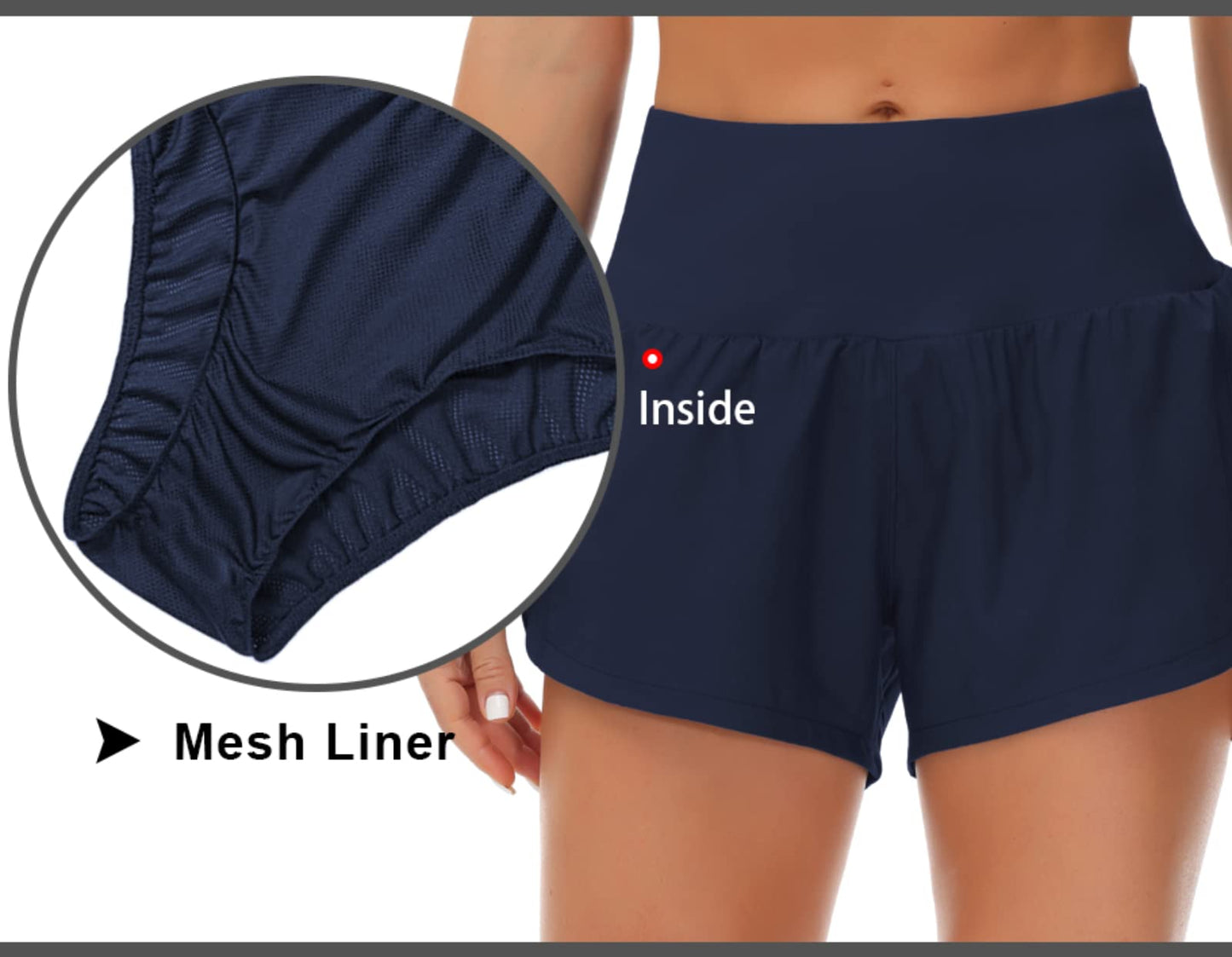 THE GYM PEOPLE Womens High Waisted Running Shorts Quick Dry Athletic Workout Shorts with Mesh Liner Zipper Pockets (Blue, X-Small)