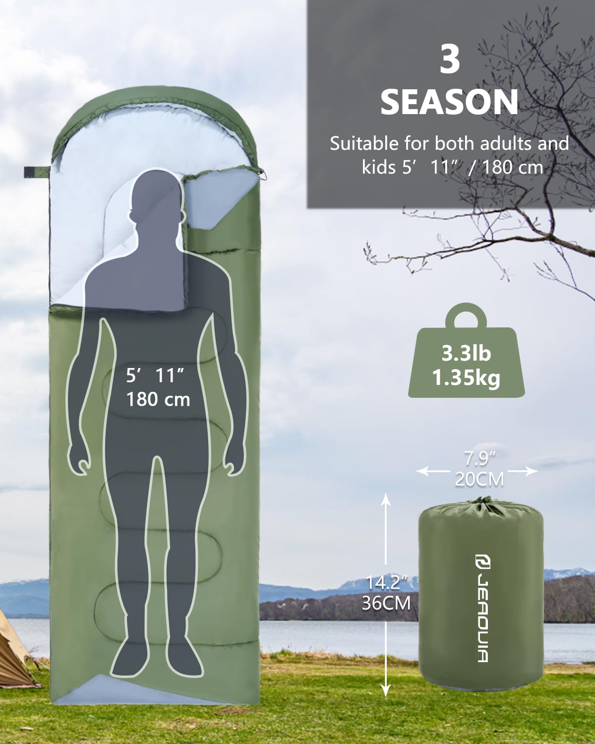 Sleeping Bags for Adults Backpacking Lightweight Waterproof- Cold Weather Sleeping Bag for Girls Boys Mens for Warm Camping Hiking Outdoor Travel Hunting with Compression Bags(GREEN)