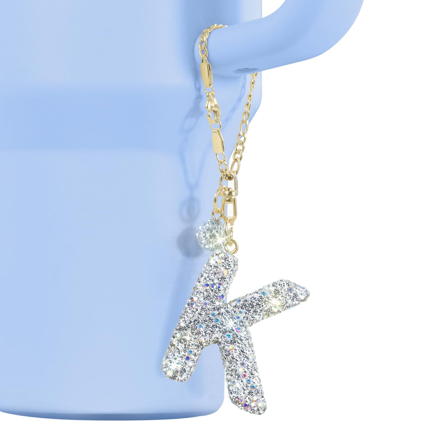 Mokoart Glitter Letter Tumbler Accessories for Stanley Cup, Water Bottle Chain for Stanley/Simple Modern Tumbler with Handle, Cute Initial Name ID with Bling Letter for Stanley Cup Accessories (K)