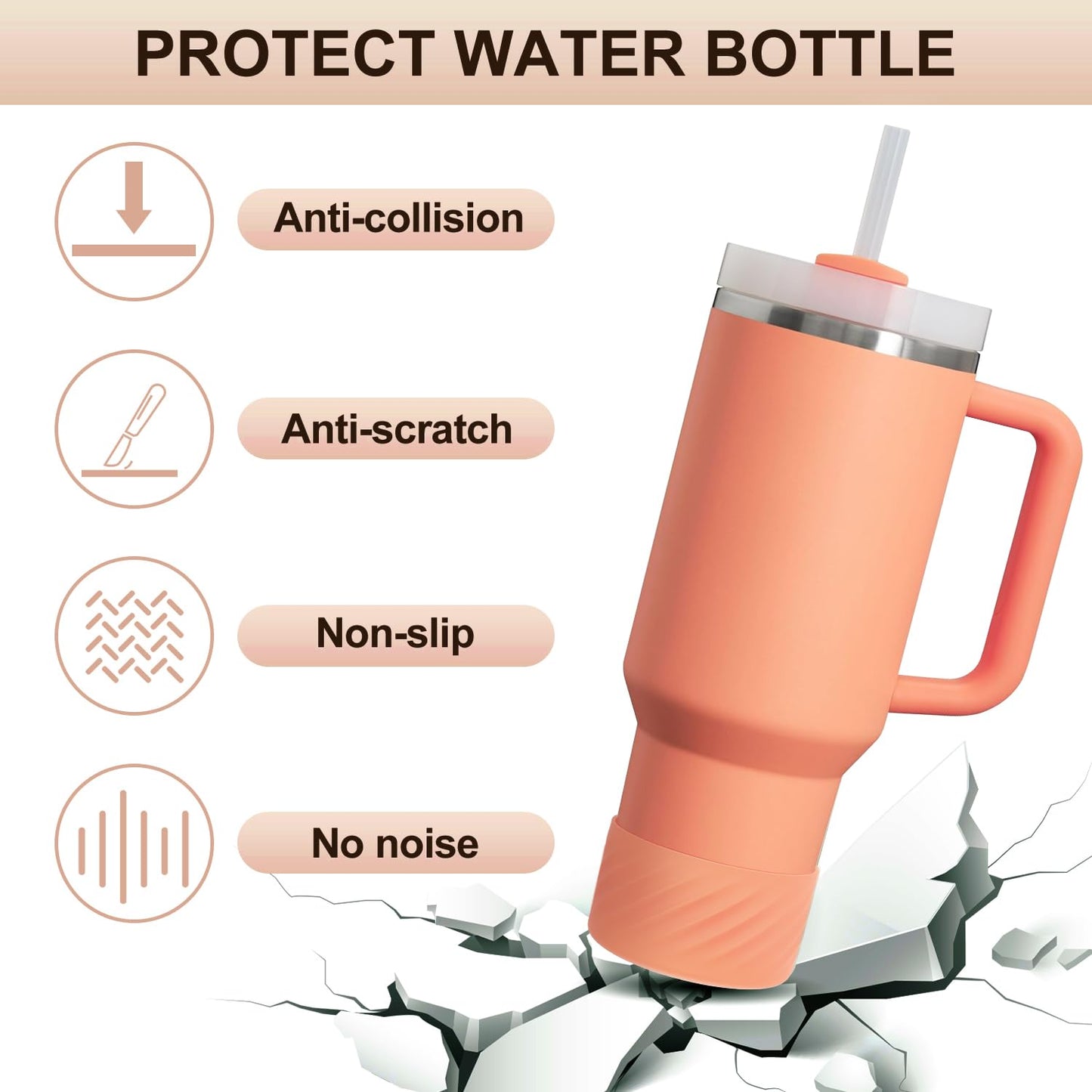 Affute Protective Silicone Boot for Stanley Quencher H2.0 40 oz & IceFlow Flip 20 oz 30 oz and hydroflask 12-24 oz, Anti-Slip Bottle Bottom Sleeve Cover (Nectarine)