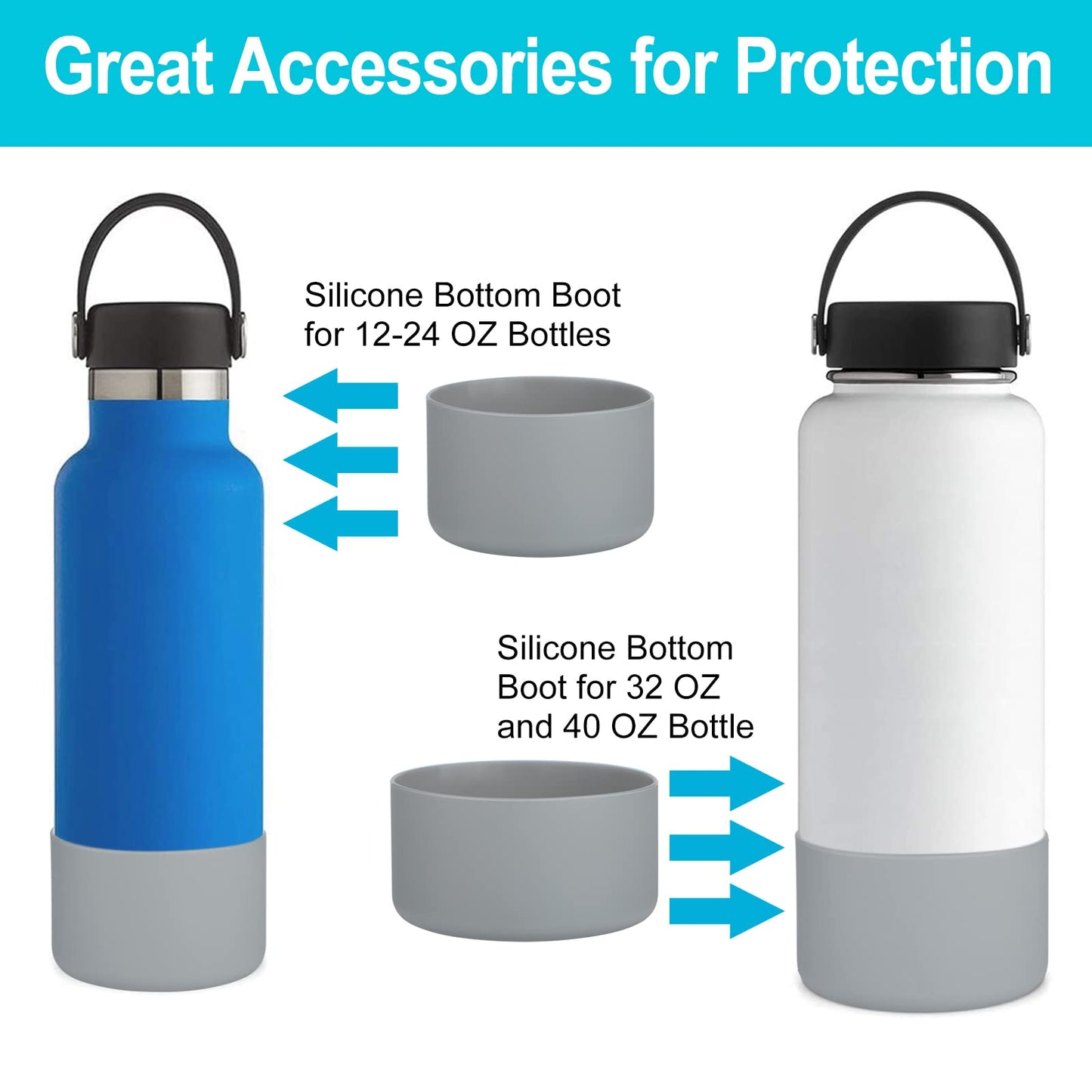 Boot for Hydro Flask 12-40 OZ Water Bottle/Stanley Tumbler, Bottom Boots for Hydroflask Sports Water Bottles, Silicone Bottom Cover Sleeve (Gray, Fits Stanley Cups + Hydro 12-24 oz)