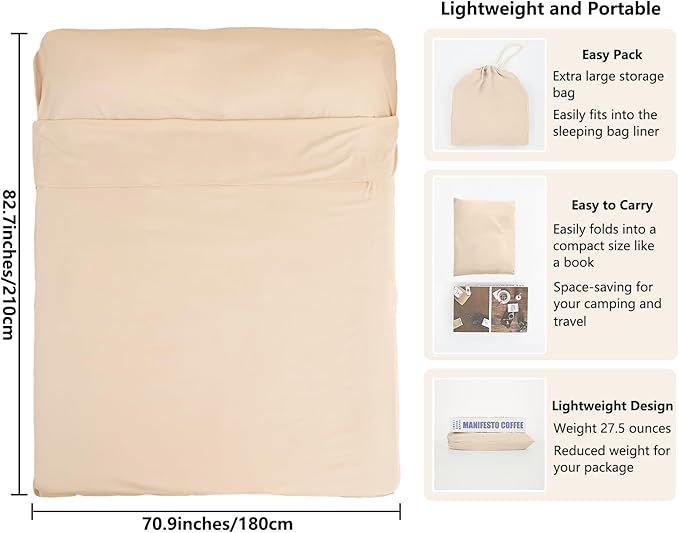 Sleeping Bag Liner Camping Adult Sleep Sack Lightweight Travel Sheet for Hotel Bed Compact Ultralight Essential Cleaning Supplies Kit Travel Bedding Set for Backpacking