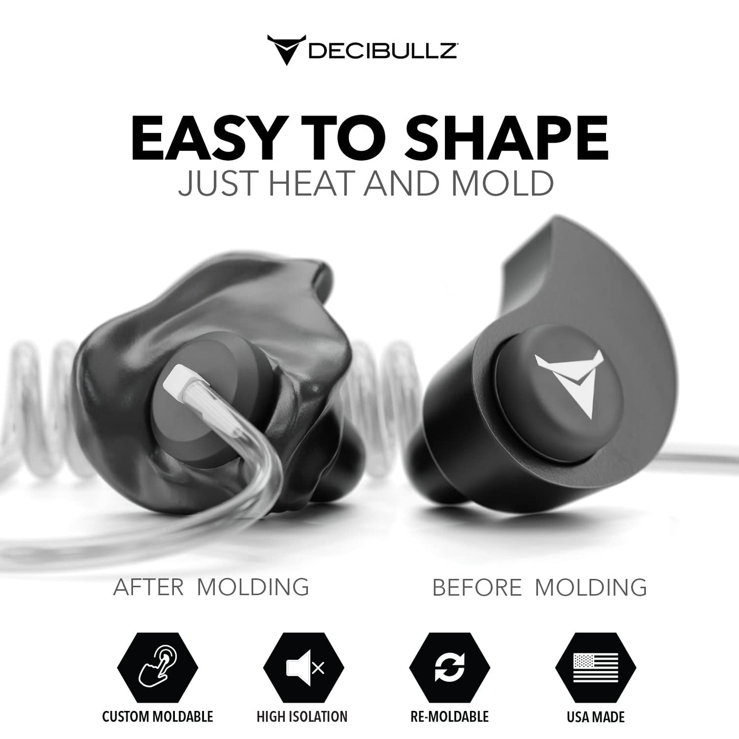 Decibullz Custom Molded Security Radio Surveillance Earpiece Set, Thermo-Fit Designed for Clear Acoustic Tube Radios, Isolation
