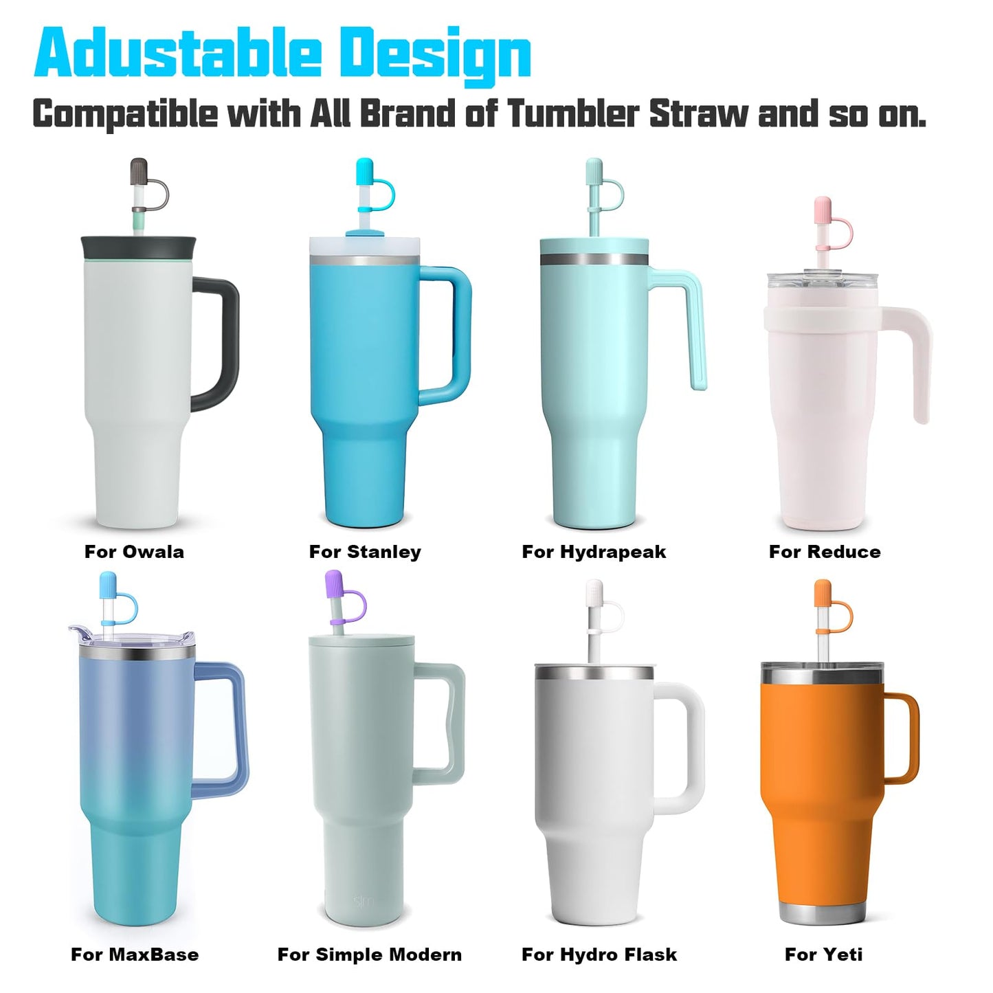 Adjustable Straw Cover for Stanley|Simple Modern|Yeti|Owala|Hydro Flask|Reduce|Maars|Meoky|MaxBase|Beast|Hydrapeak Cup, All Brand of Straw Accessories, Diameter 6mm-12mm, BPA Free, Dishwasher safe